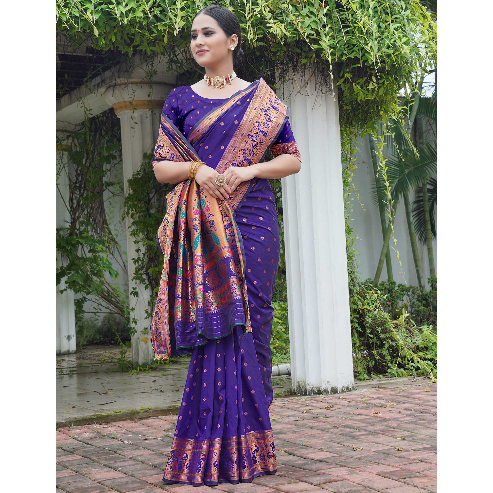 Purple Woven Paithani Art Silk Saree