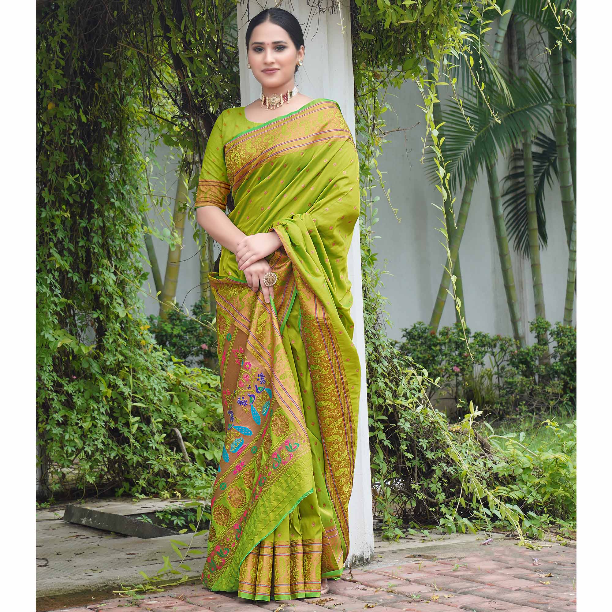 Green Woven Paithani Art Silk Saree