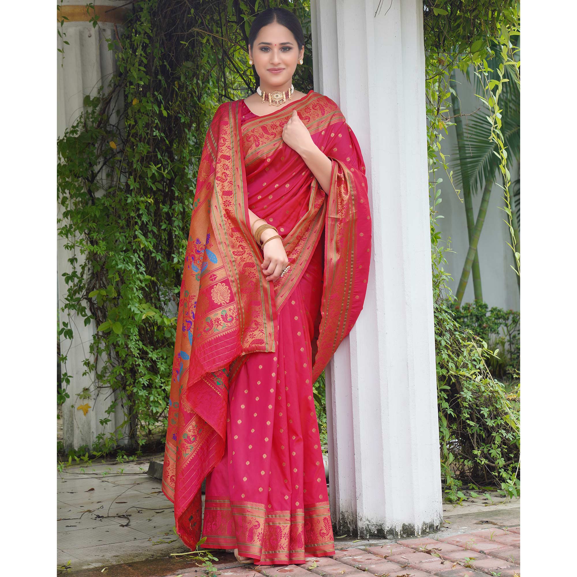 Pink Woven Paithani Art Silk Saree