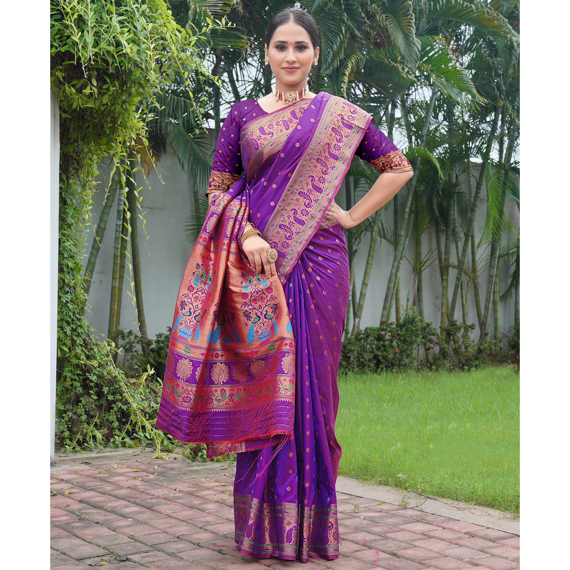 Violet Woven Paithani Art Silk Saree