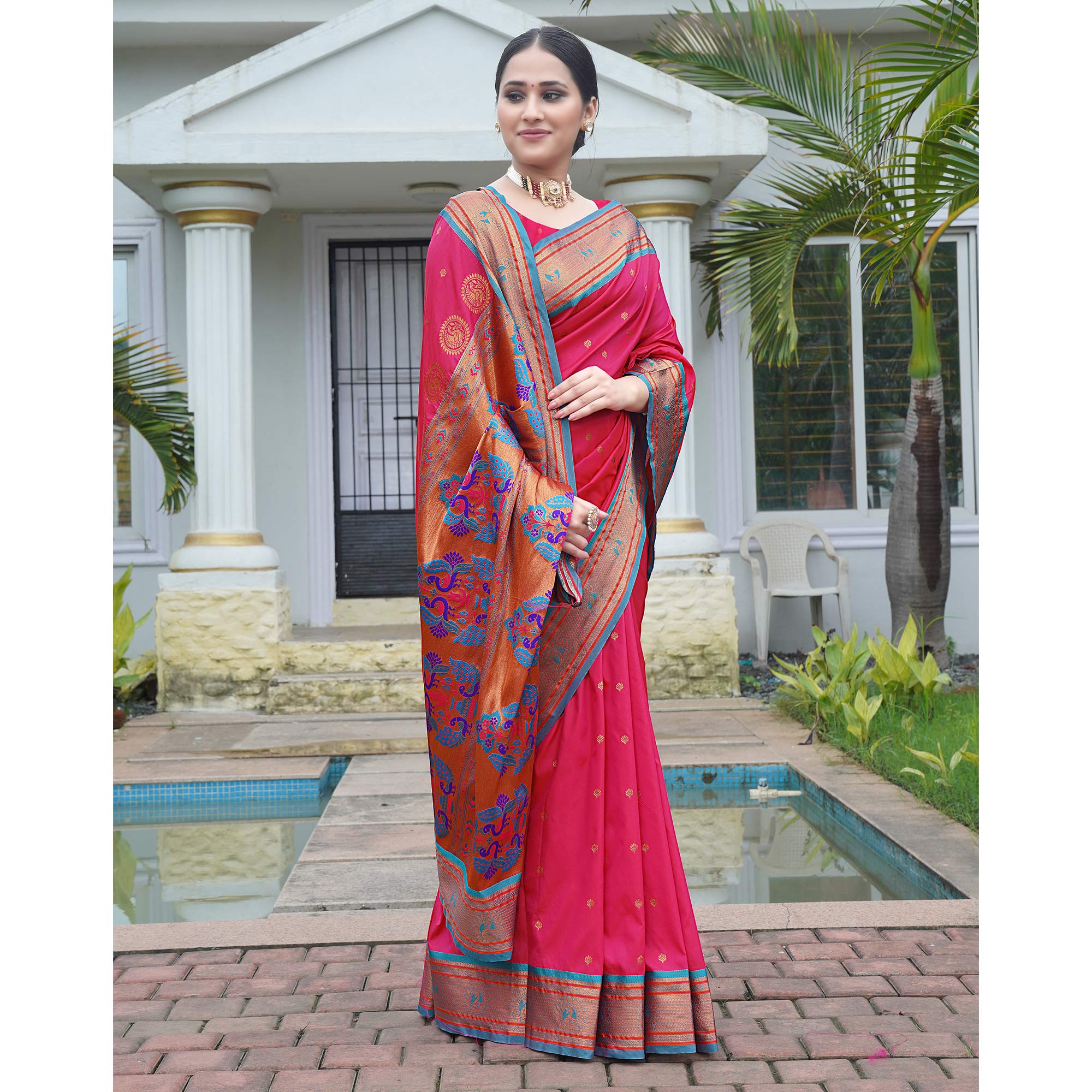 Pink Woven Paithani Art Silk Saree