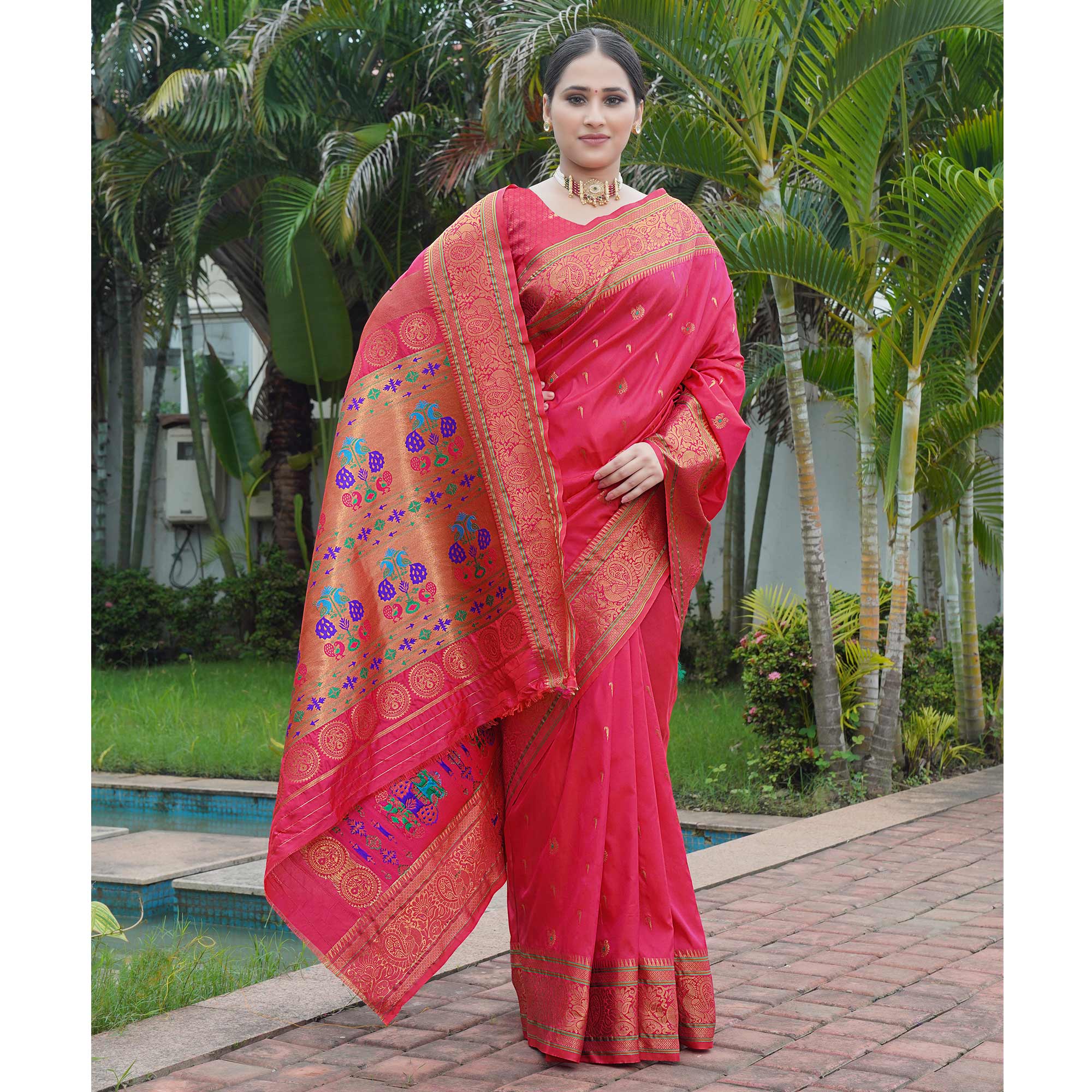 Pink Woven Paithani Art Silk Saree