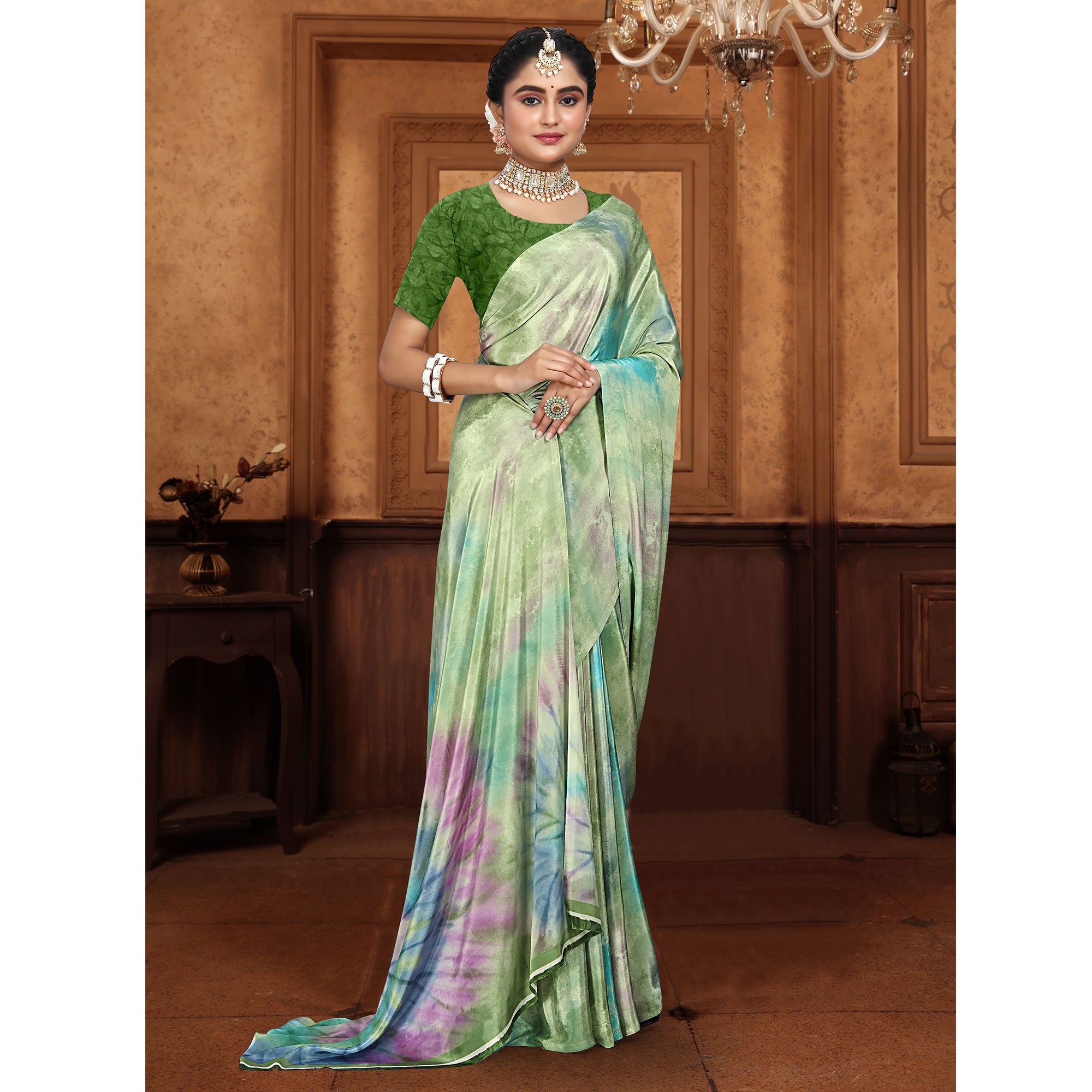 Green Printed Crepe Silk Saree