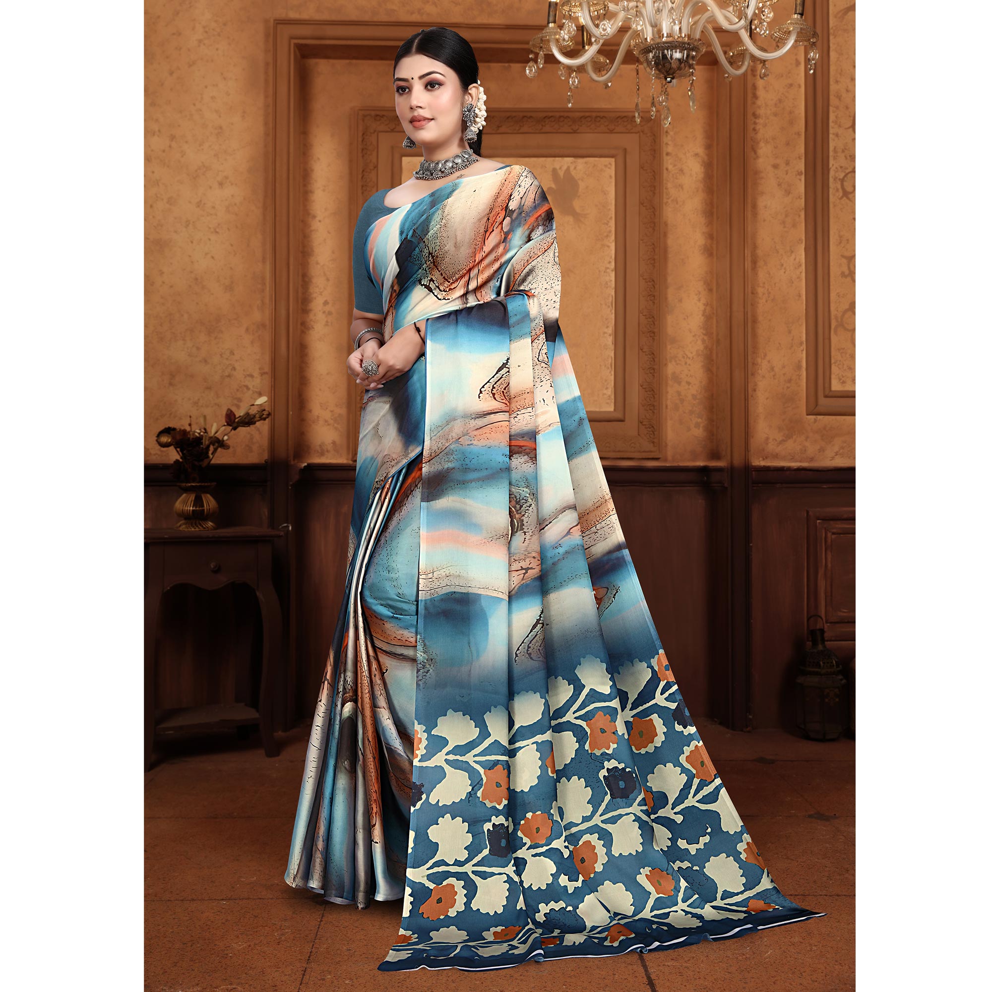 Multicolor Floral Digital Printed Georgette Saree