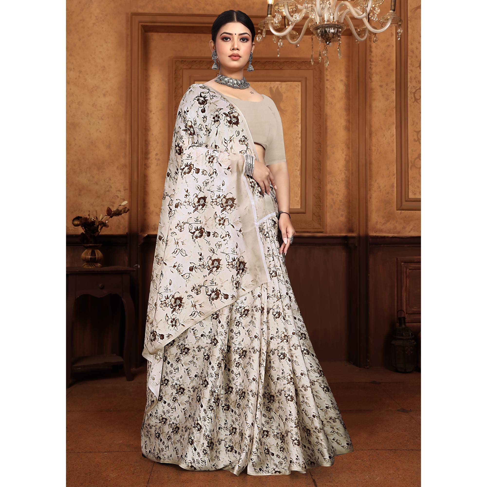 Offwhite Floral Digital Printed Georgette Saree