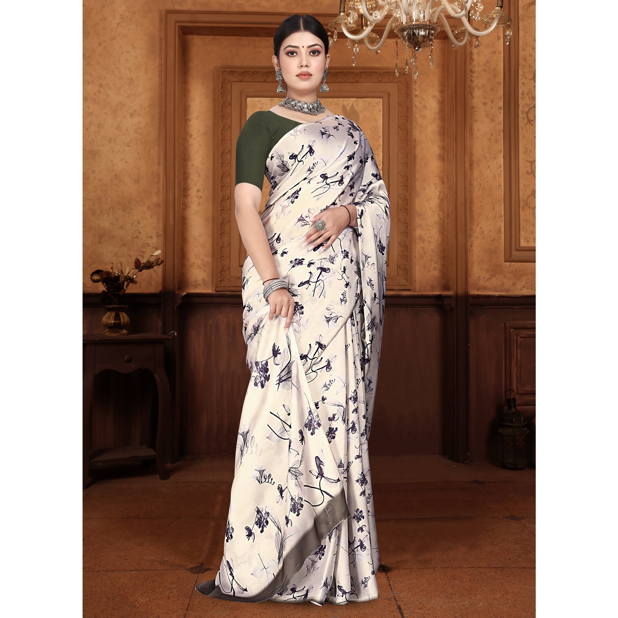 Offwhite Floral Digital Printed Georgette Saree