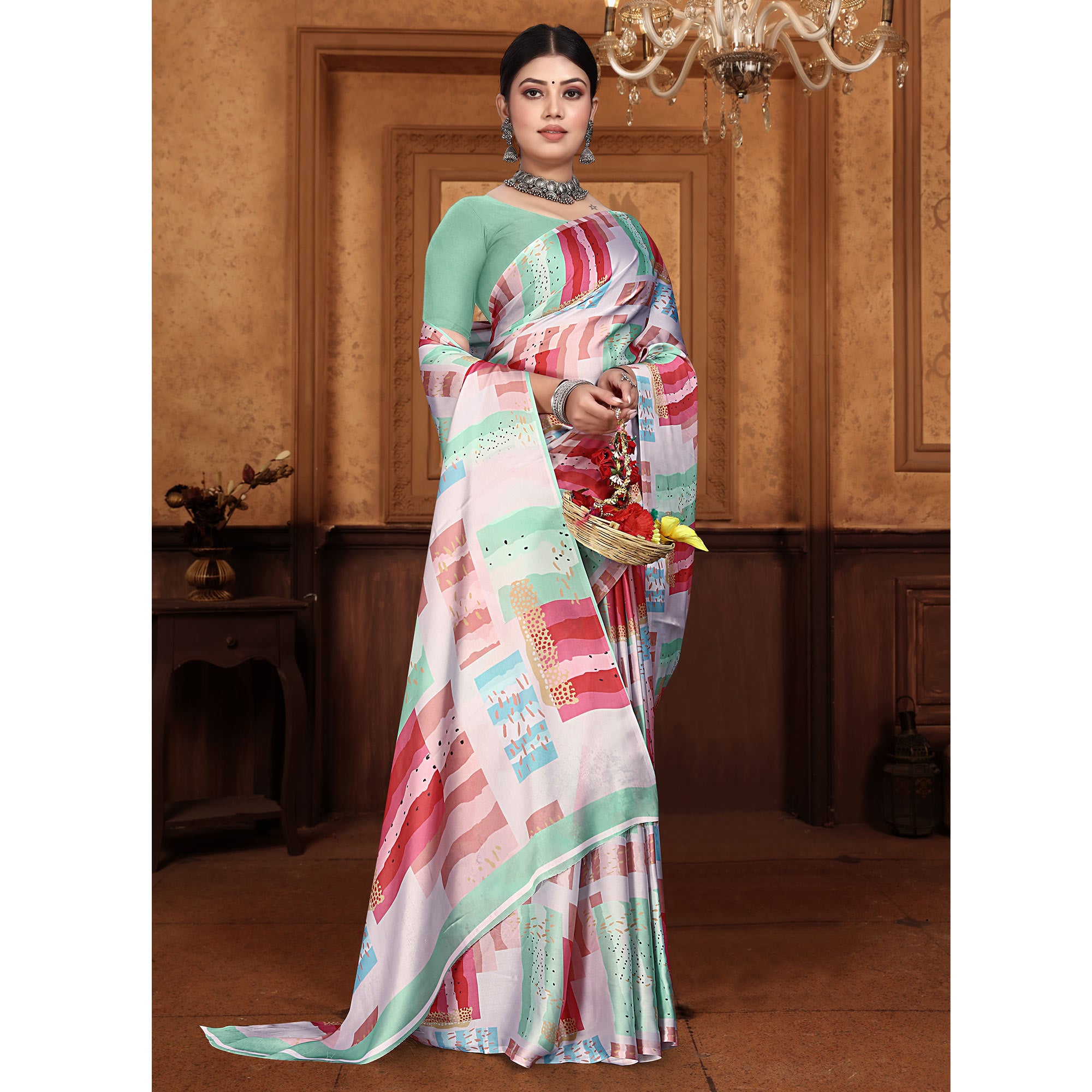 Multicolor Digital Printed Georgette Saree