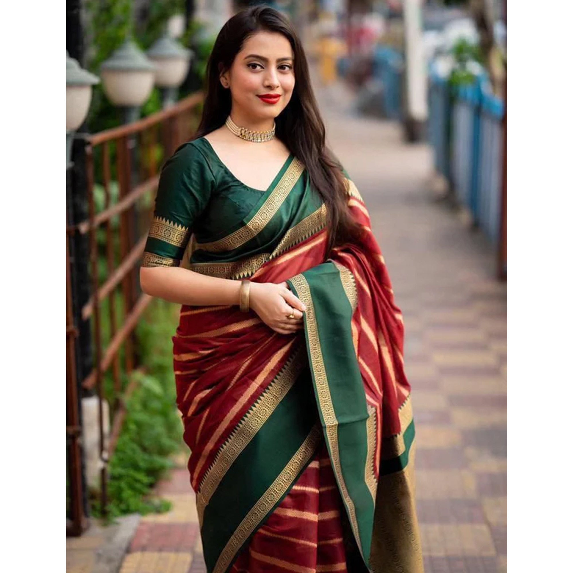 Maroon Woven Banarasi Silk Saree with Tassels