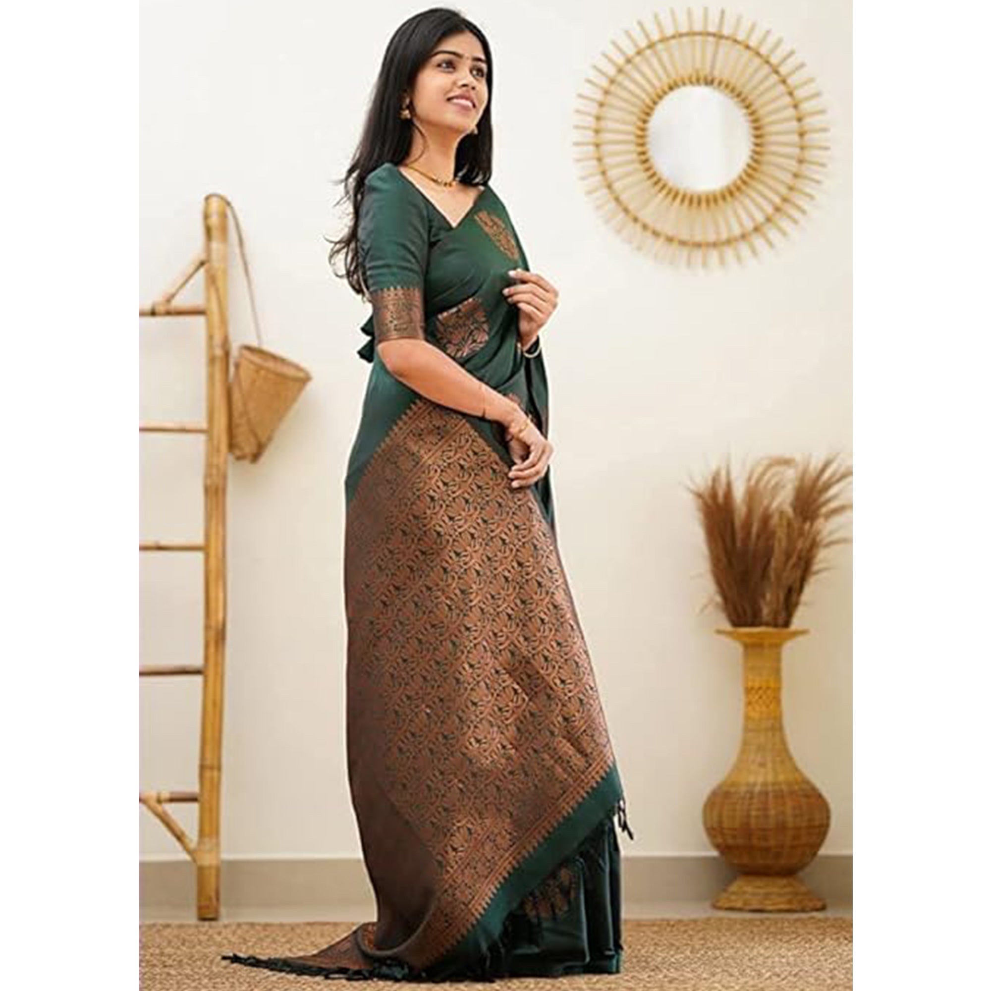 Green Floral Woven Banarasi Silk Saree