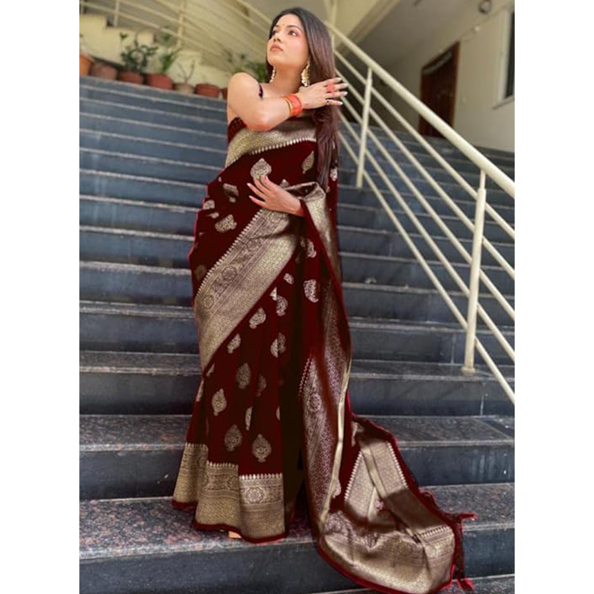 Maroon Woven Banarasi Silk Saree