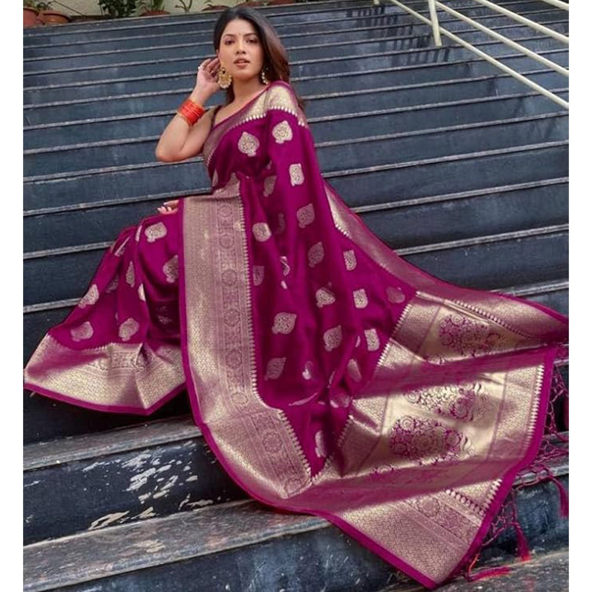 Purple Woven Banarasi Silk Saree