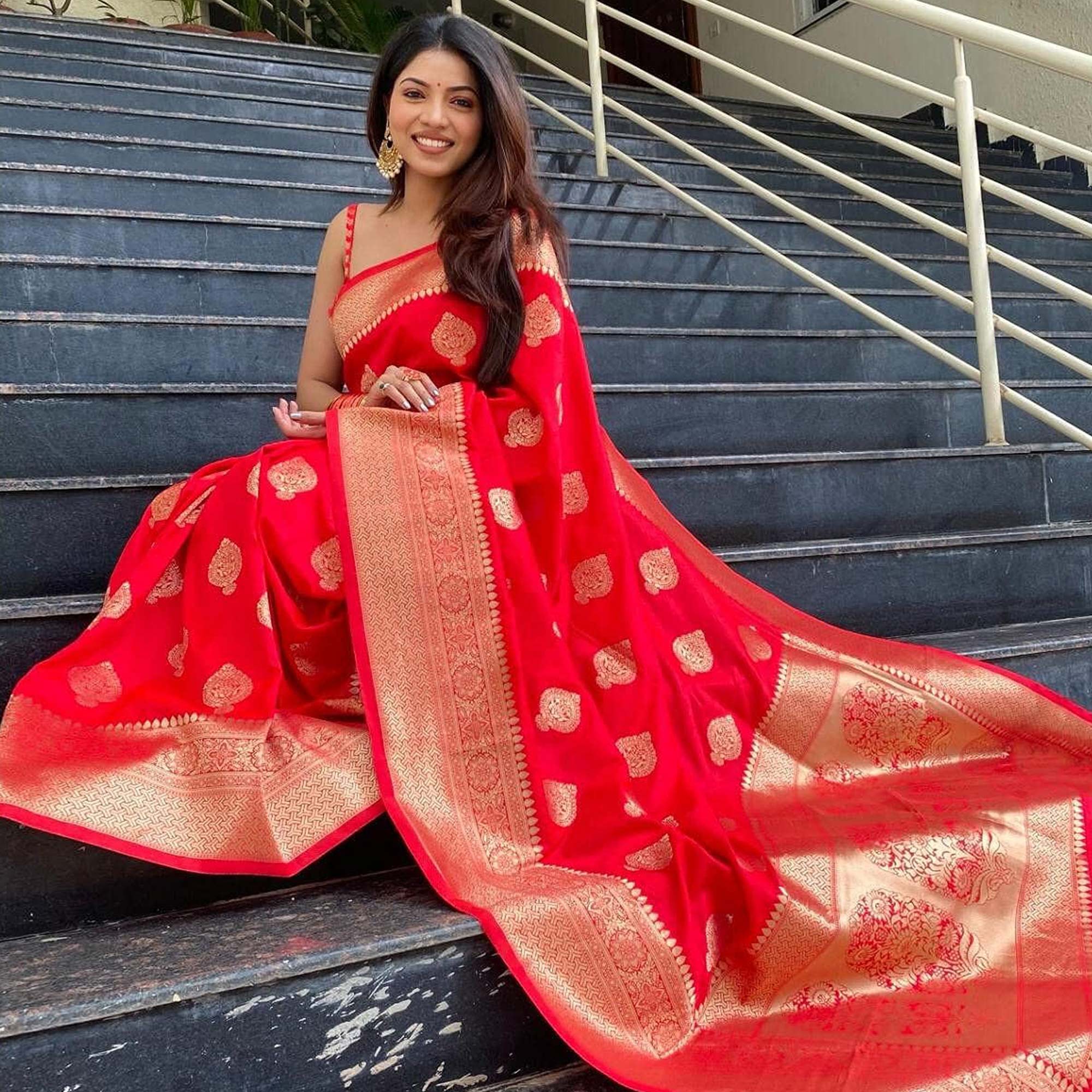 Red Woven Banarasi Silk Saree