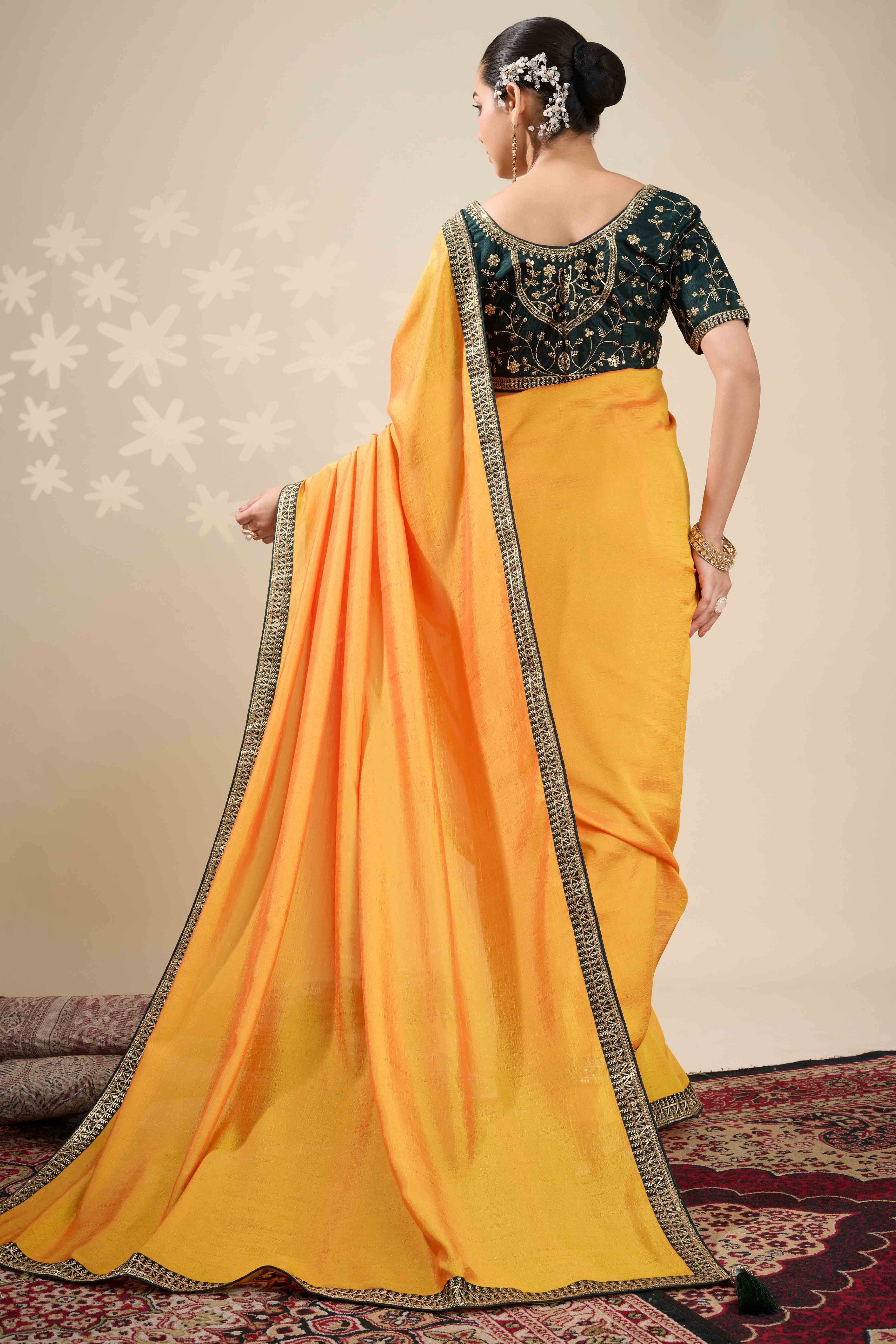 Graceful Vichitra Silk Saree in Yellow with Embroidered Bordering