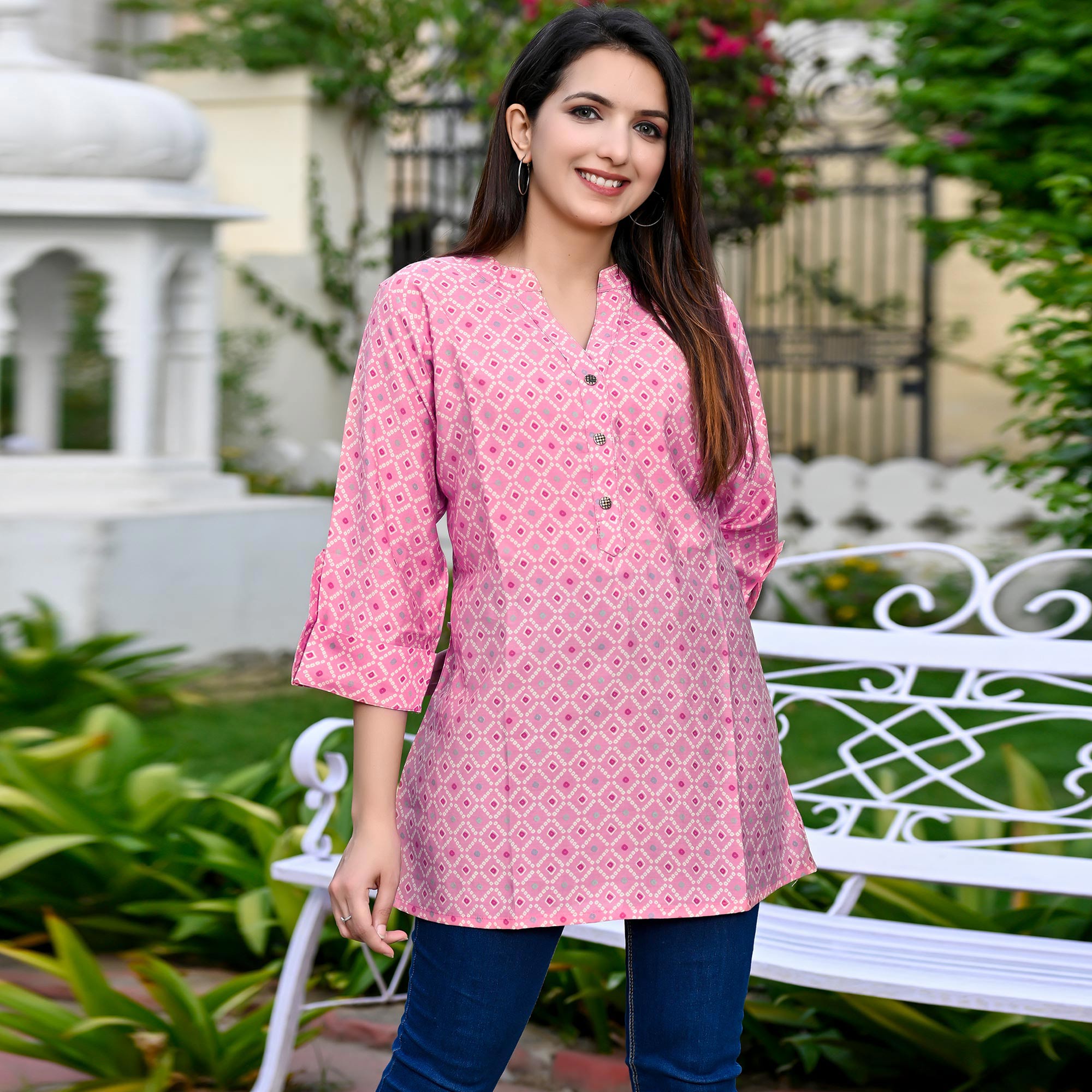 Pink Printed Chanderi Top