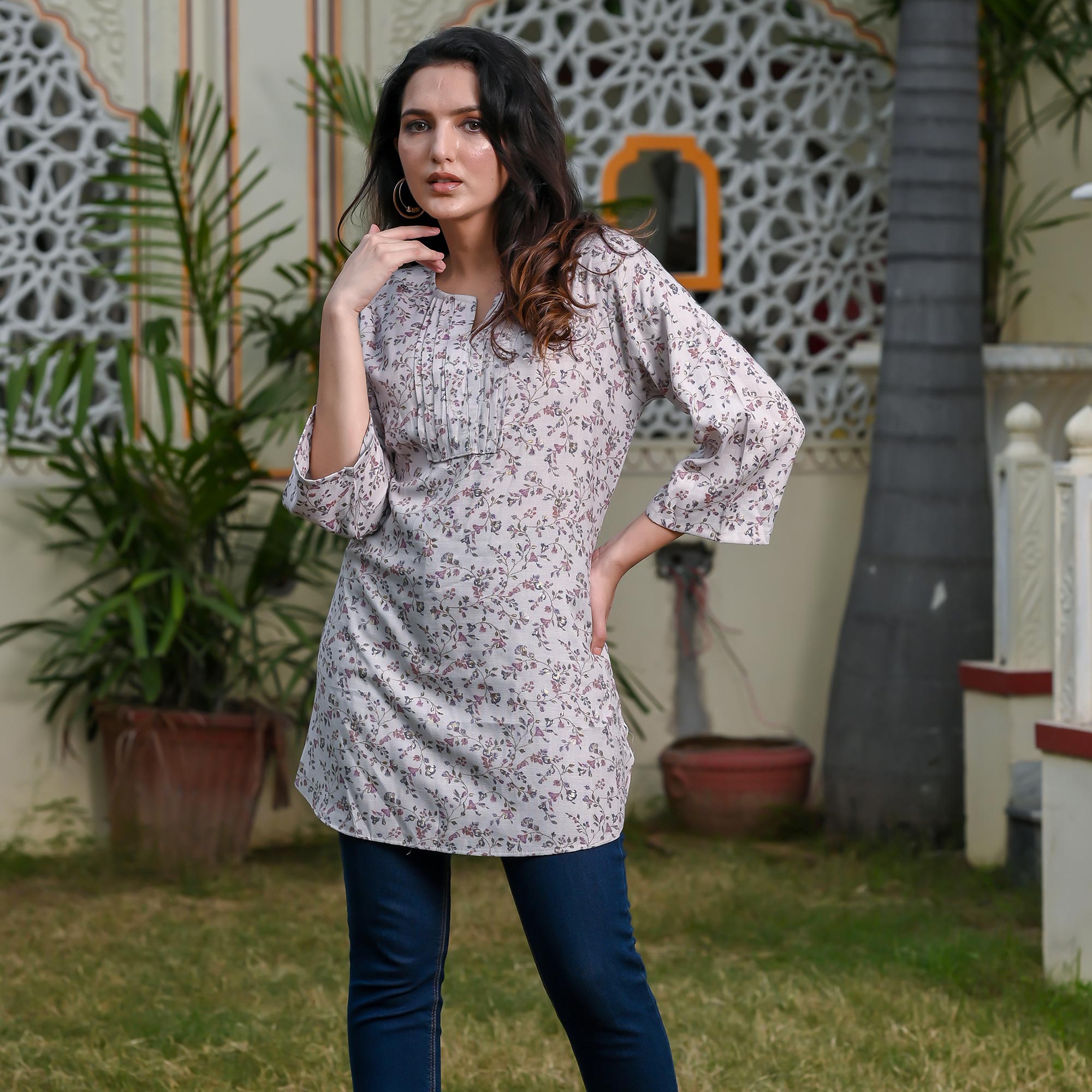 Mauve Floral Printed Rayon Top