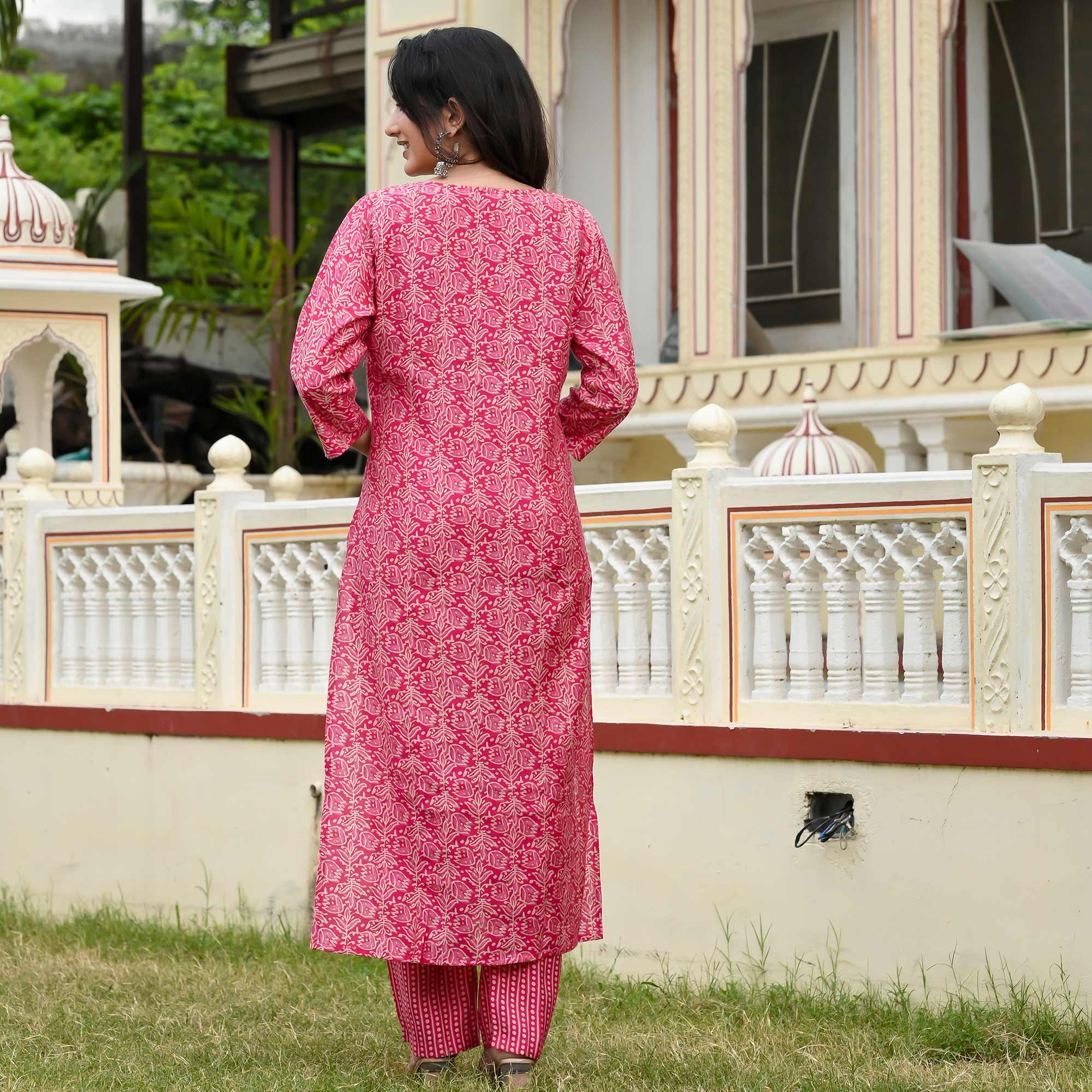 Pink Floral Printed Modal Kurti Pant Set