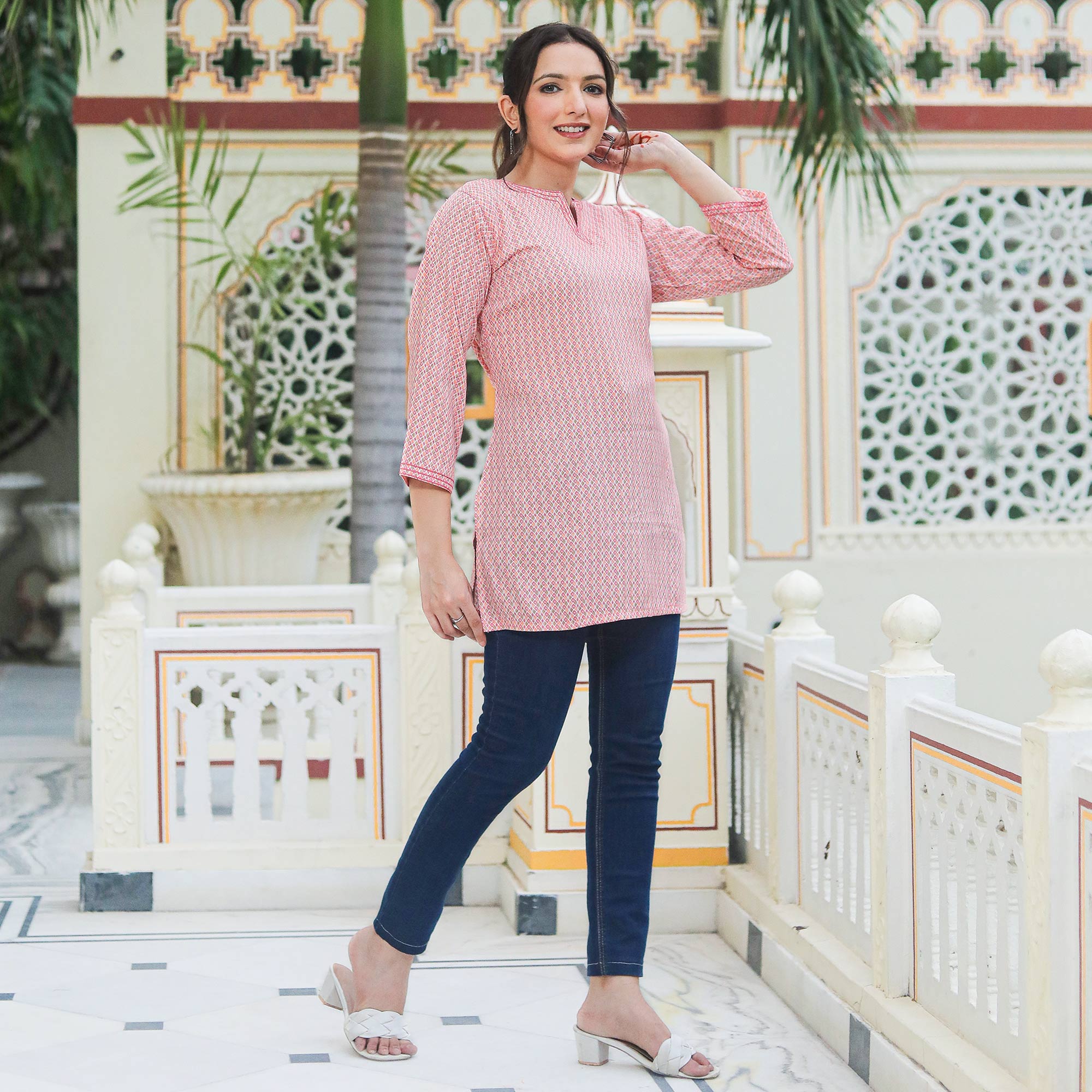 Pink Printed Rayon Top