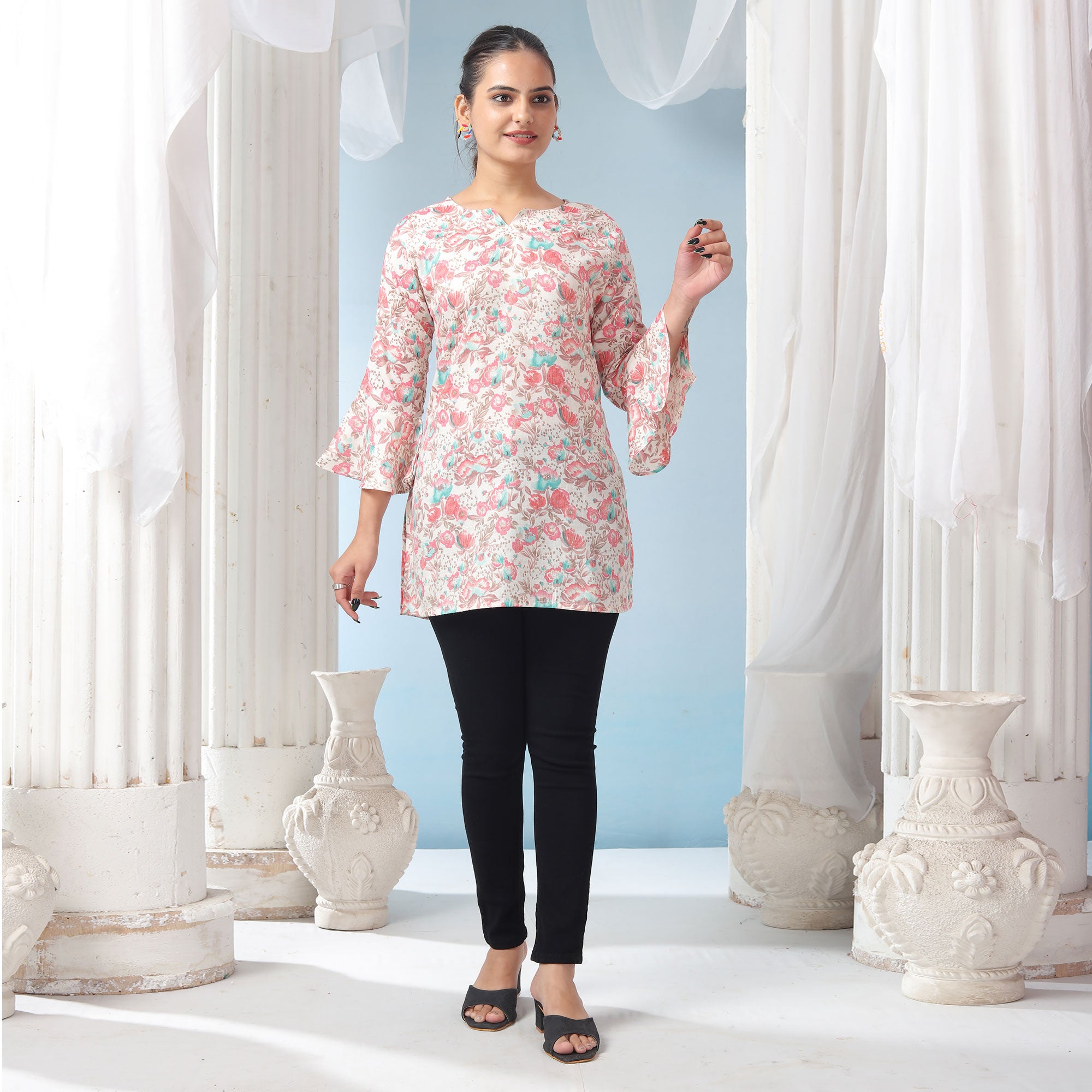 Pink Floral Foil Printed Rayon Top