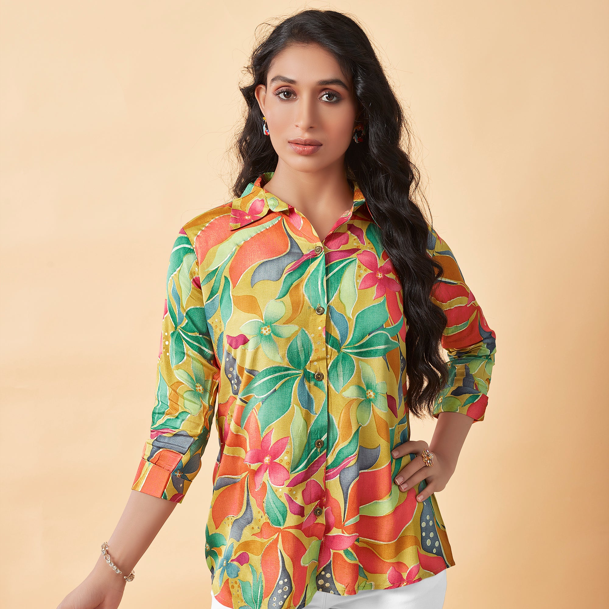 Multicolor Floral Foil Printed Muslin Top