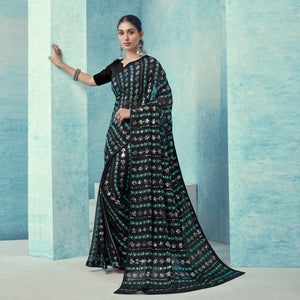 Black Sequins Embroidered Georgette Saree