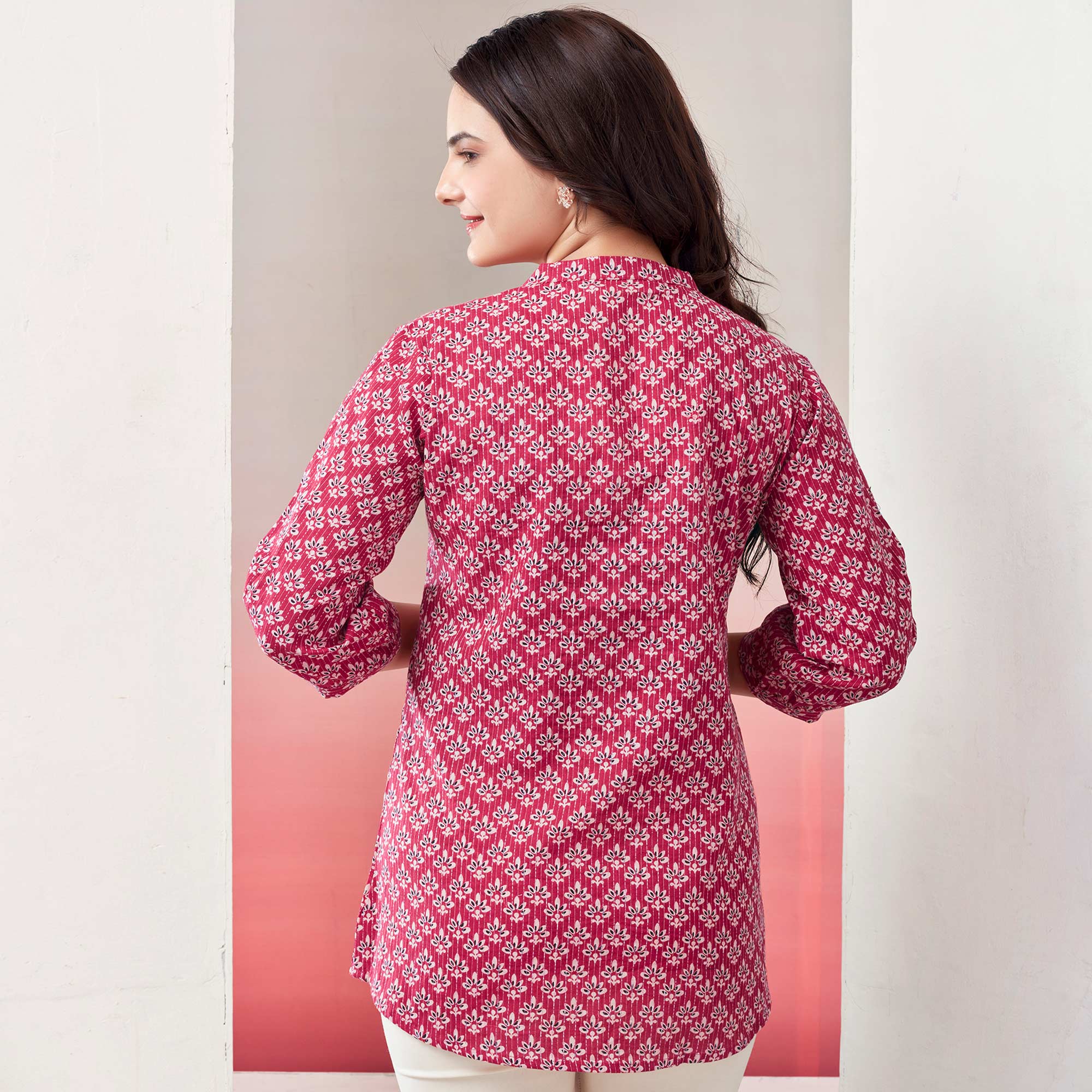 Red Printed Pure Cotton A-Line Top