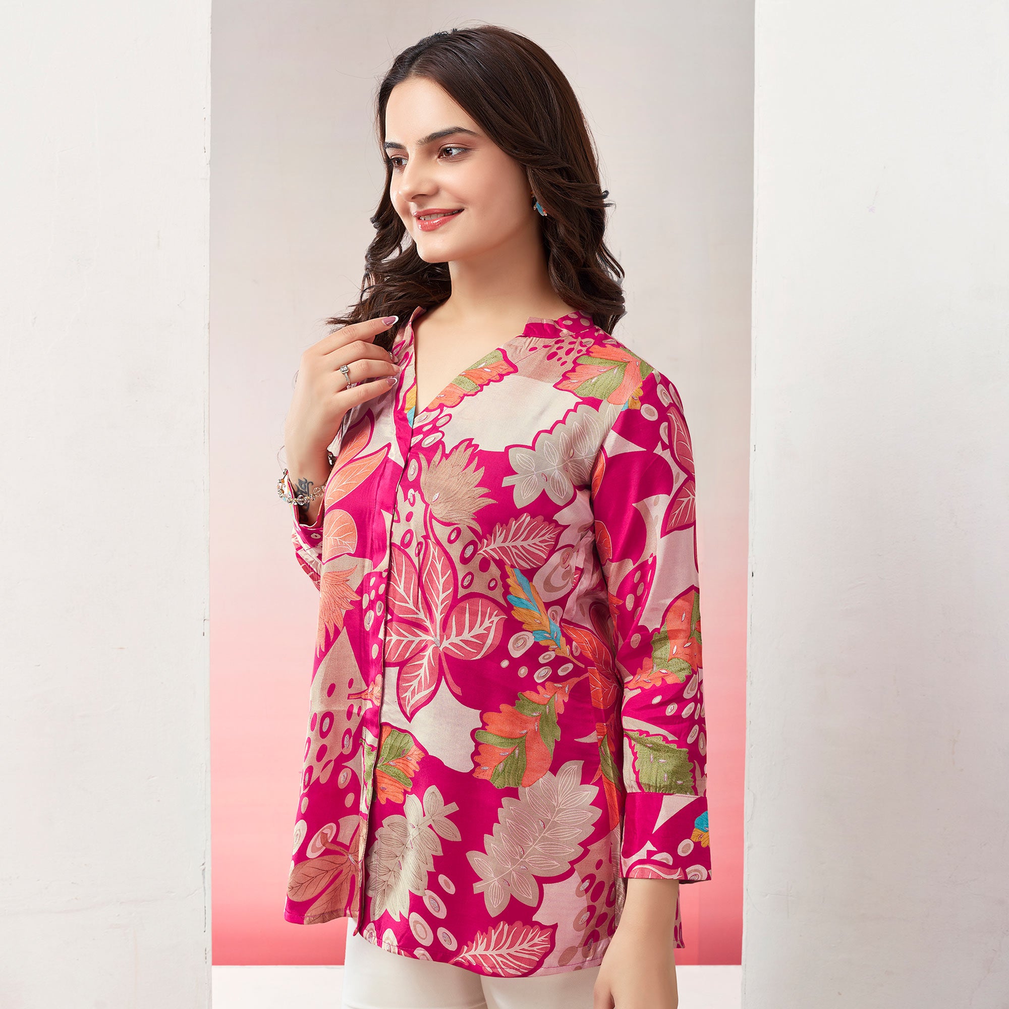 Pink Floral Foil Printed Muslin Top