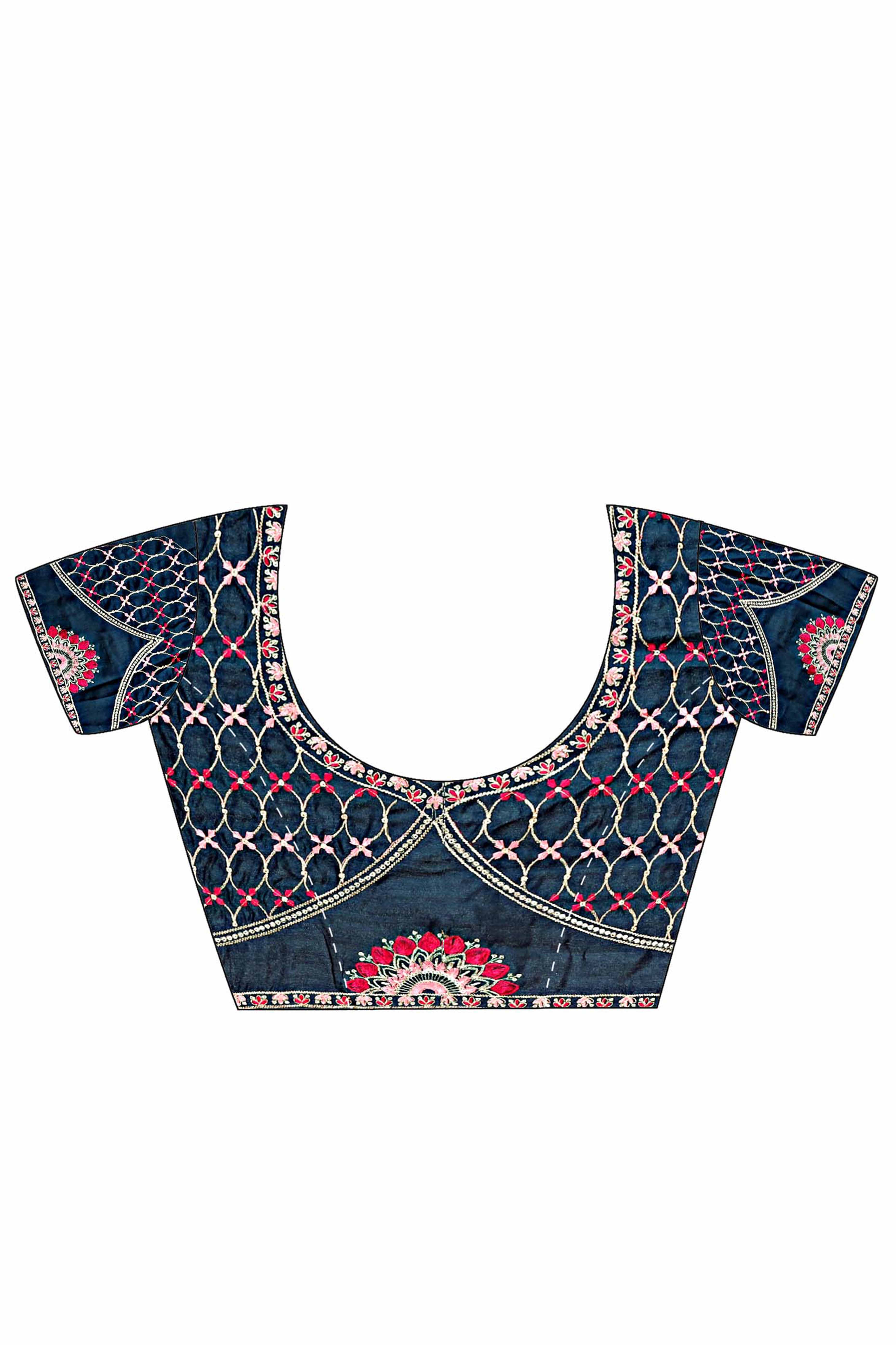 Pink Silk Blend Saree with Printed Detailing and Stone Work Accents