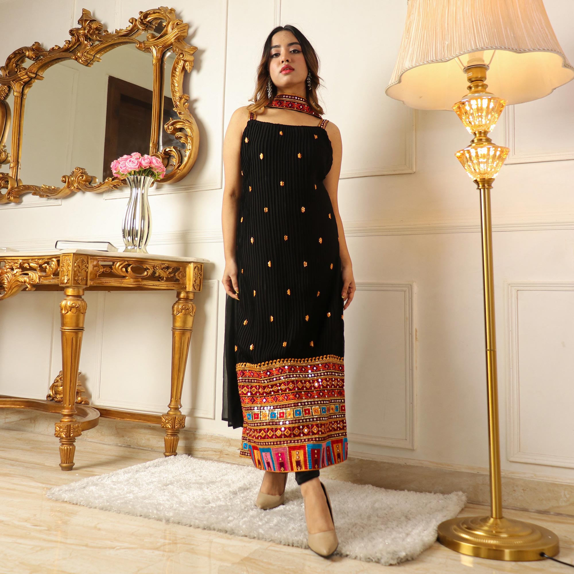 Black Sequins Embroidered Georgette Suit