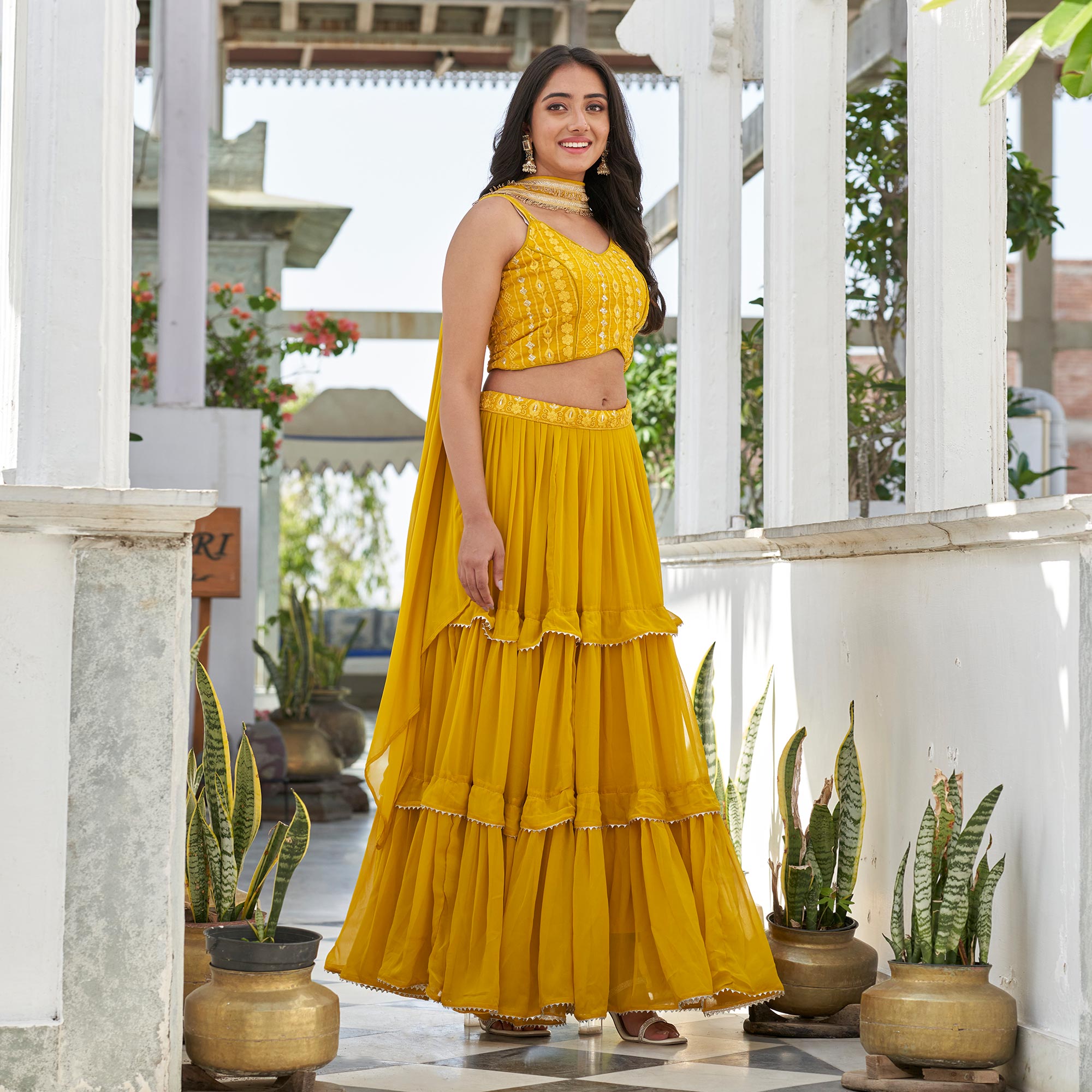 Yellow Embroidered Georgette Lehenga Choli