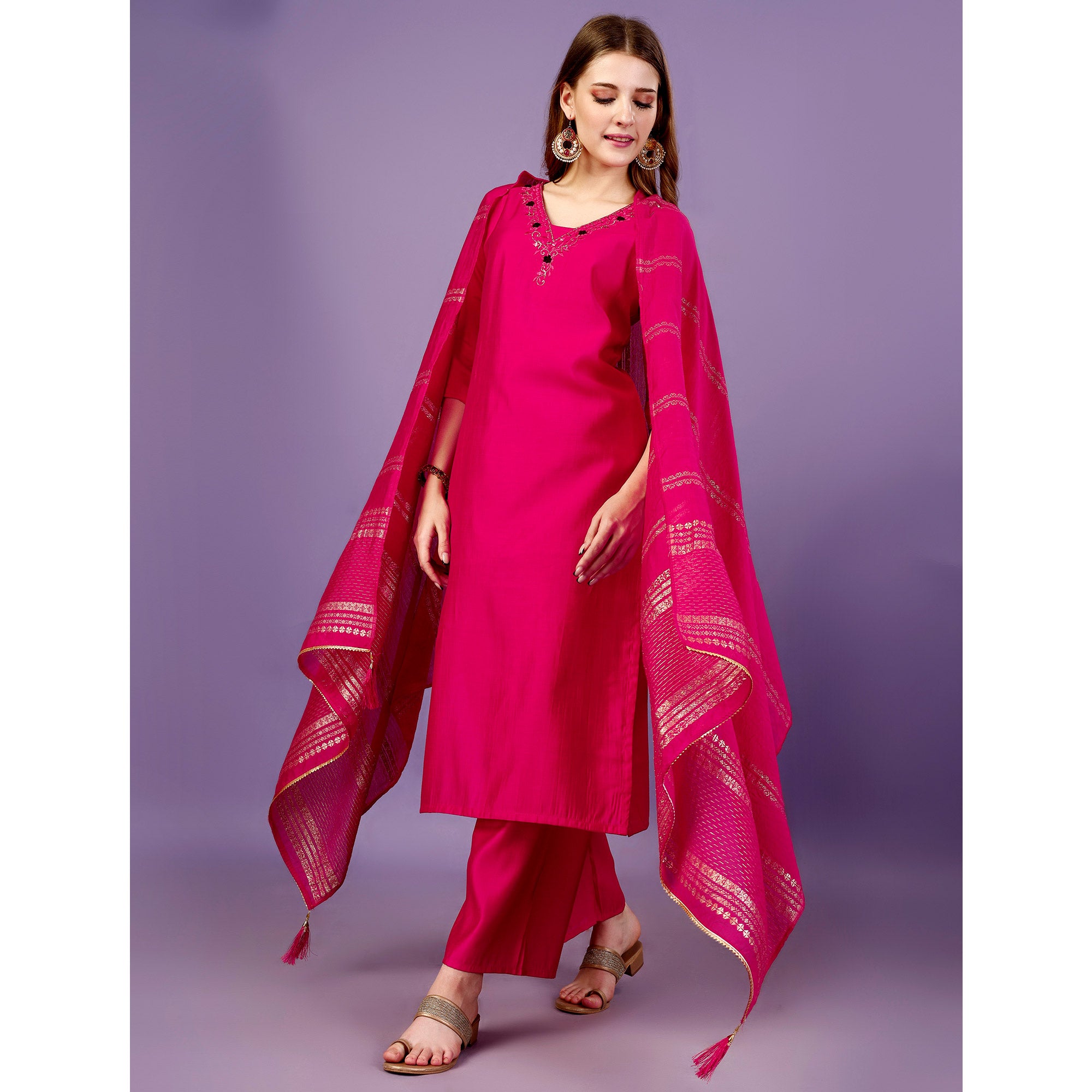 Rani Pink Mirror Embroidered Viscose Salwar Suit
