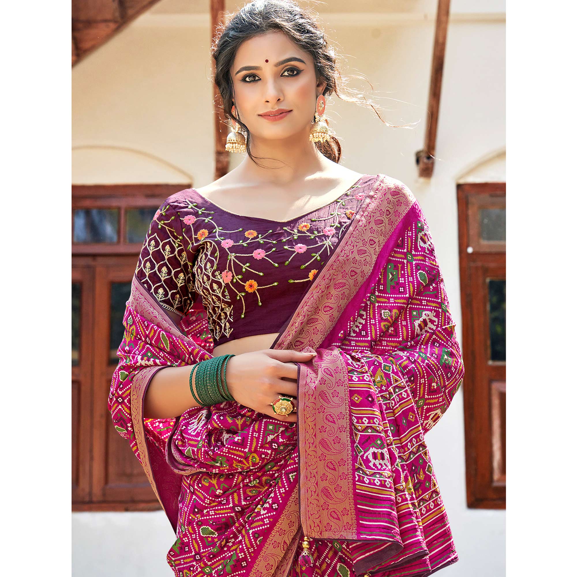 Pink Patola Printed Art Silk Saree