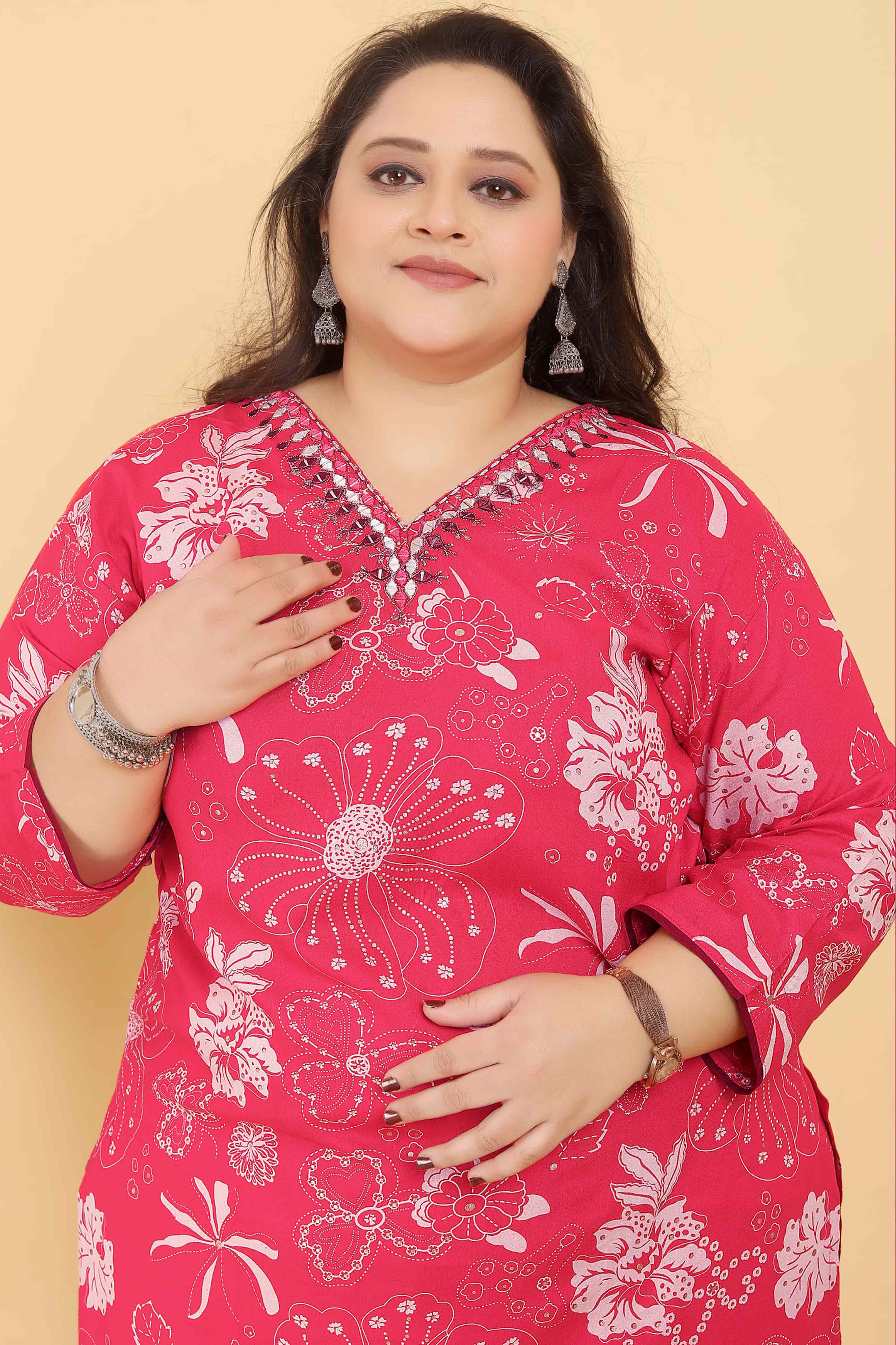 Pink Floral Printed Rayon Straight Salwar Suit
