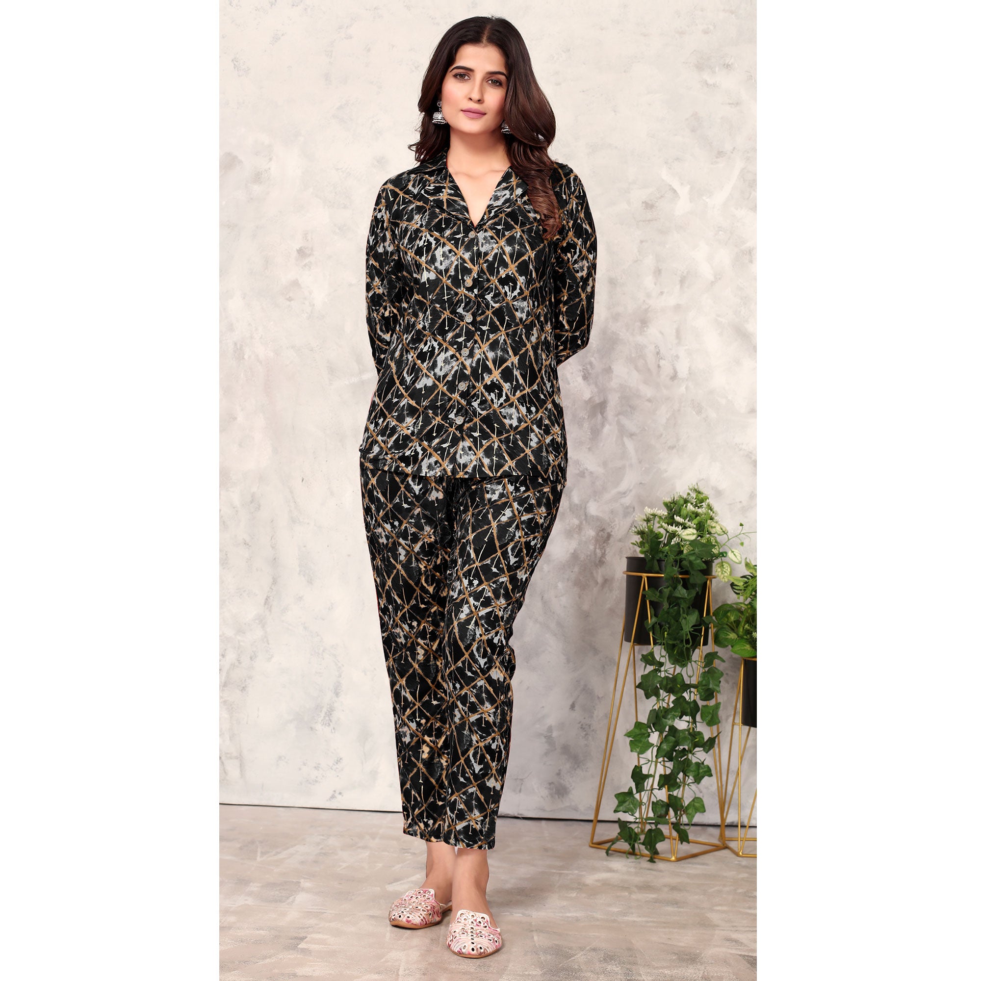 Black Printed Rayon Co Ord Set