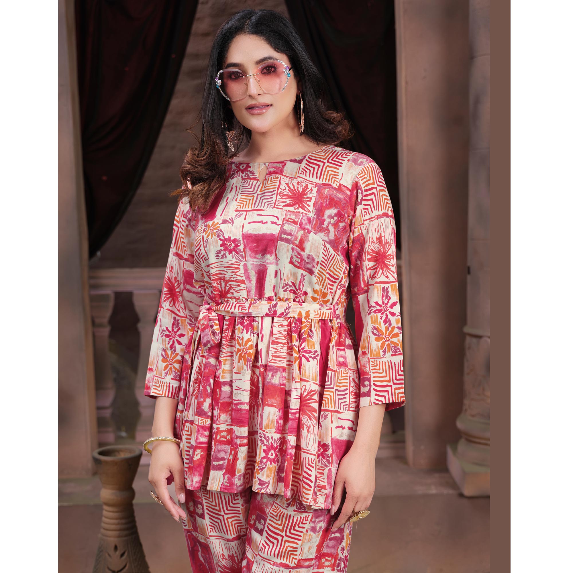 Pink Floral Printed Rayon Co Ord Set