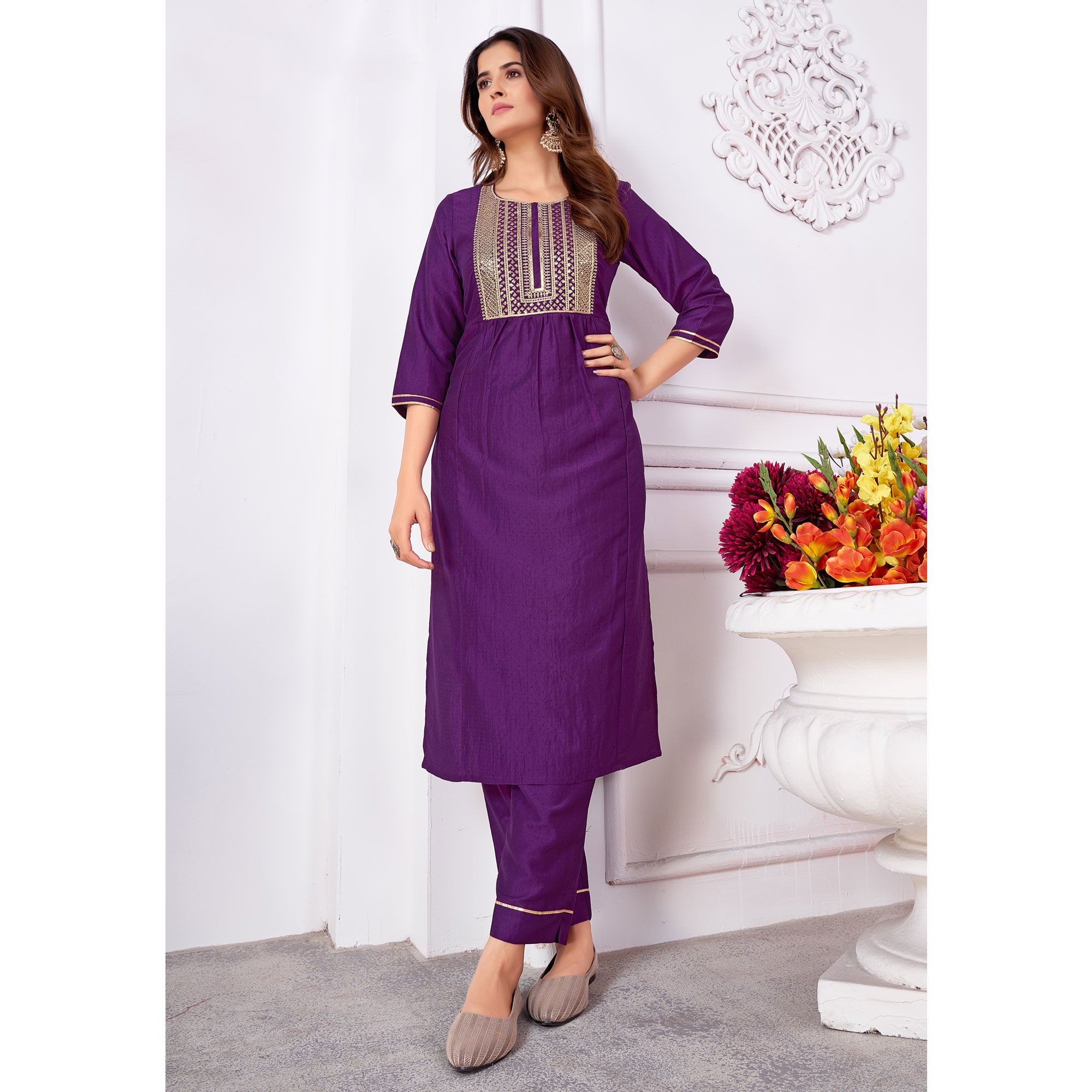 Purple Embroidered Art Silk Salwar Suit