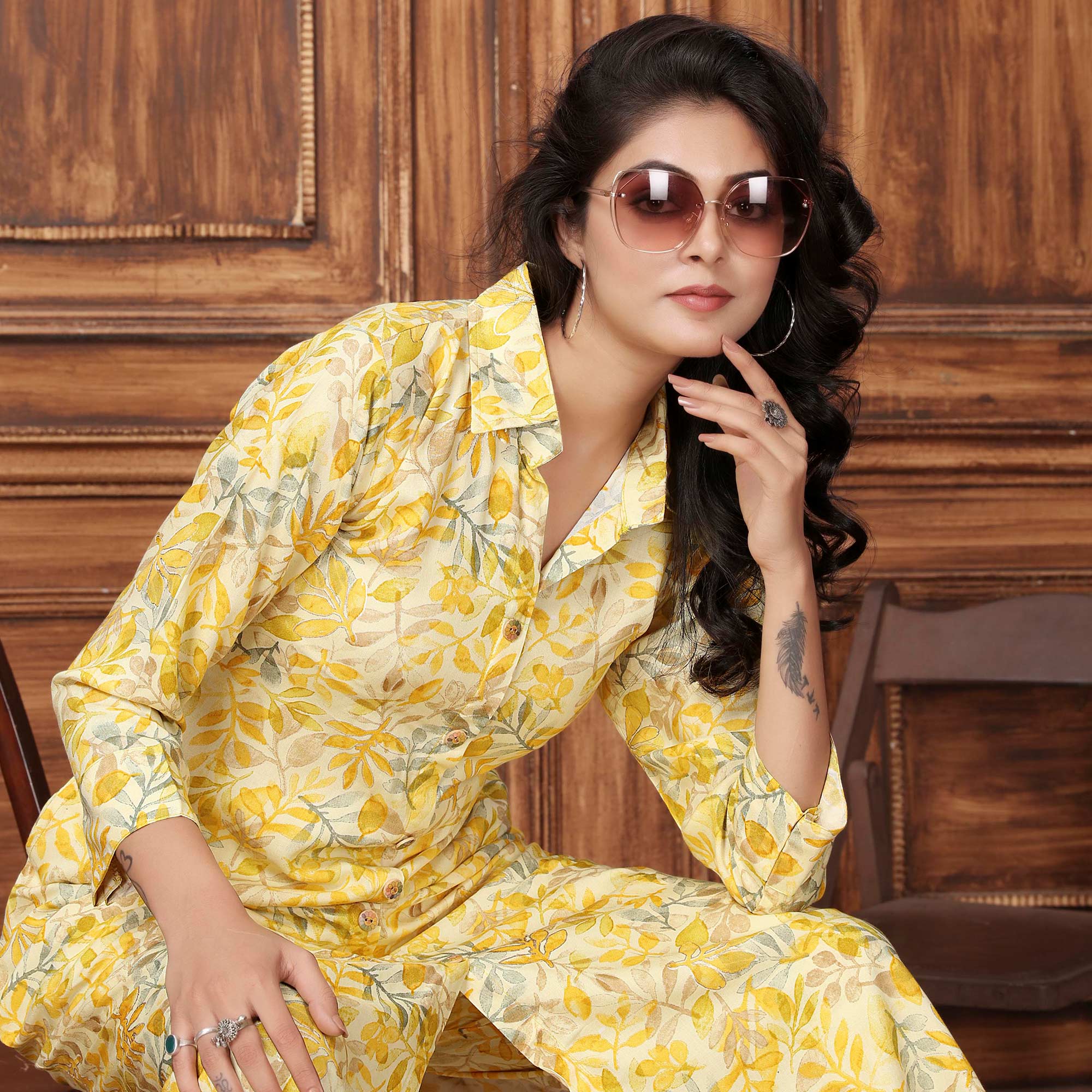 Yellow Floral Printed Rayon Co-Ord Set