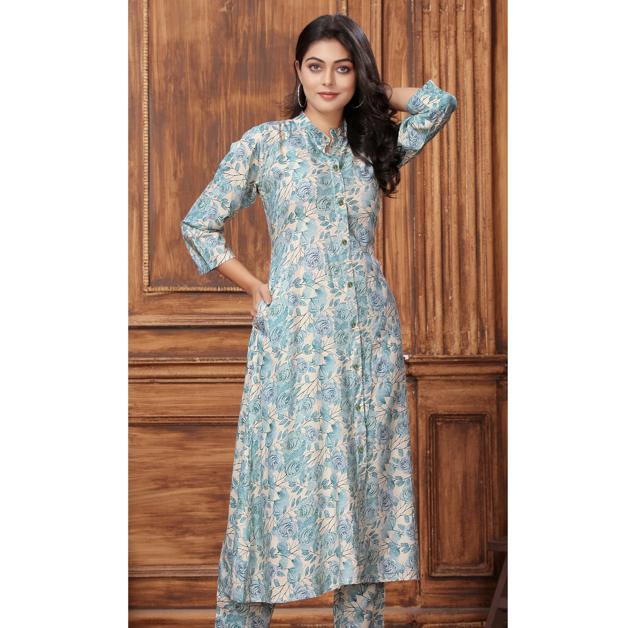 Blue Floral Printed Rayon Co-Ord Set