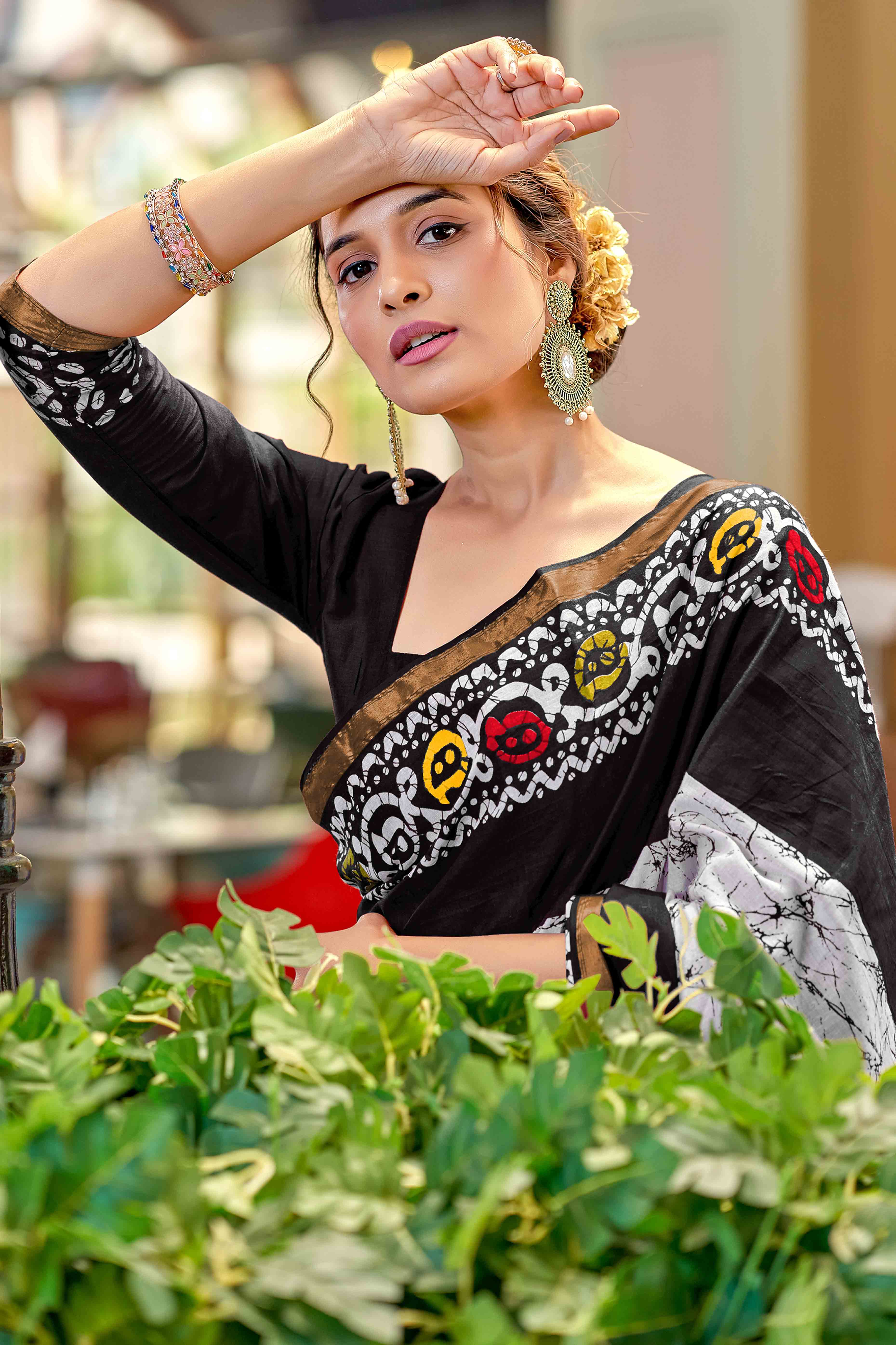 Black Batik Traditional Print Printed Pure Mulmul Cotton Saree