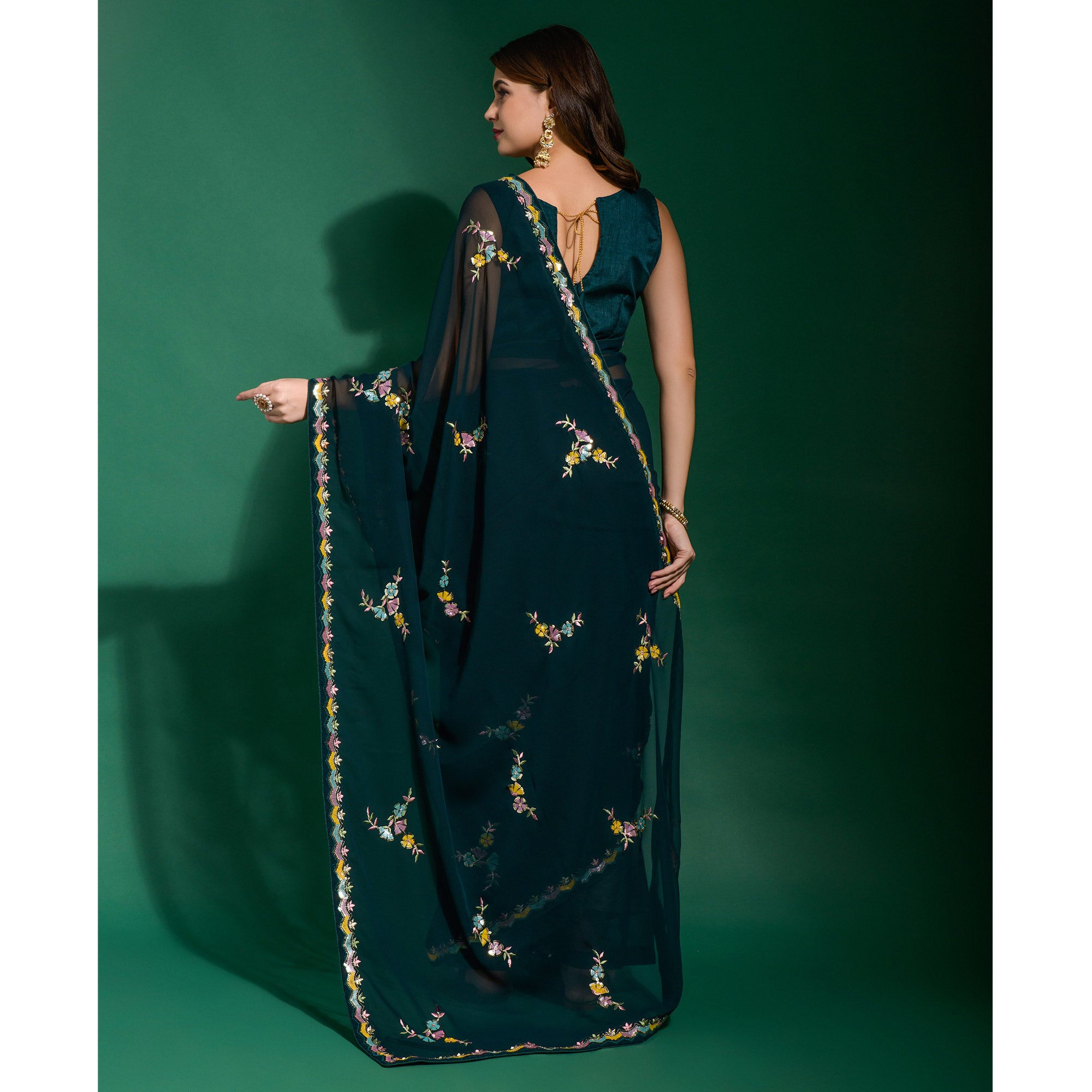 Blue Sequins Embroidered Georgette Saree