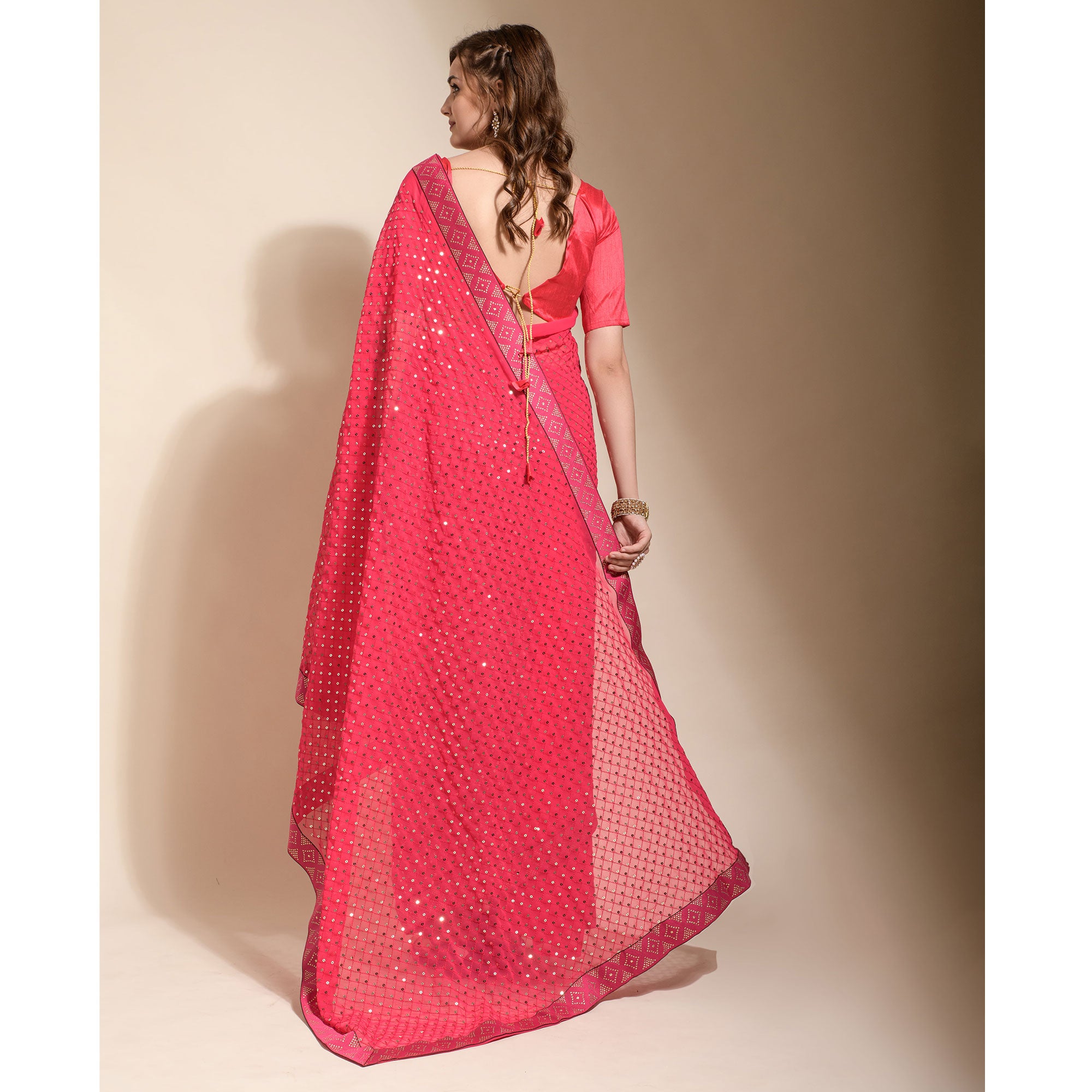 Pink Sequins Embroidered Georgette Saree