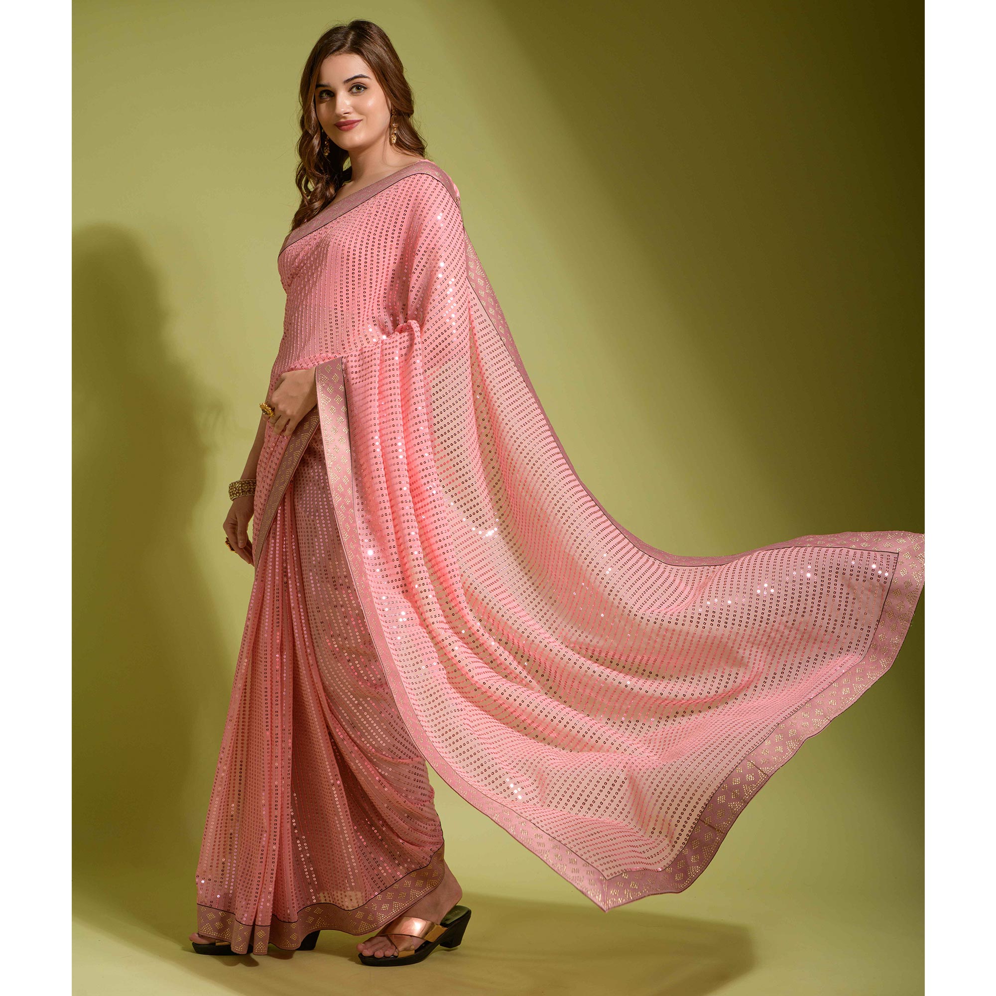 Pink Sequins Embroidered Georgette Saree