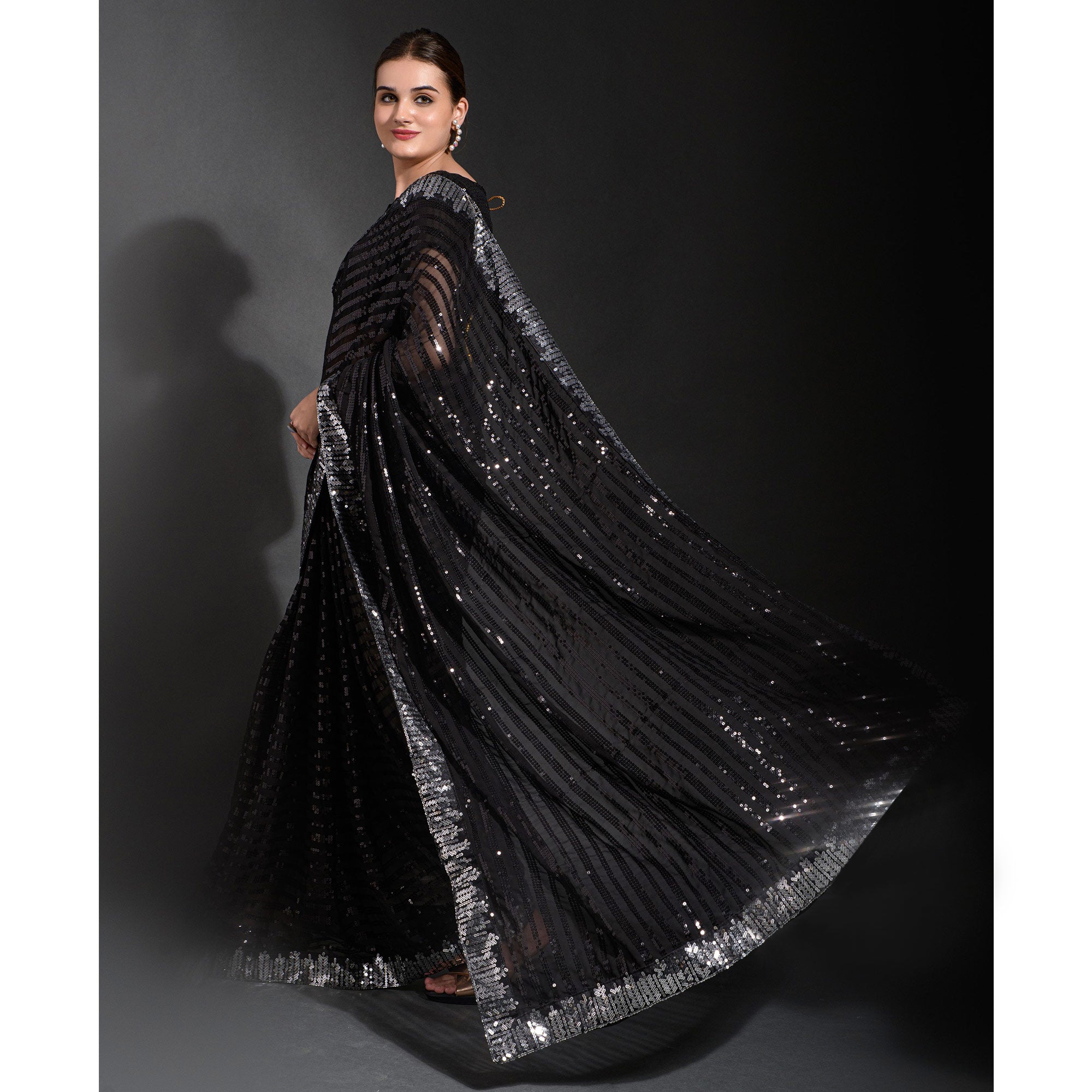 Black Sequins Embroidered Georgette Saree