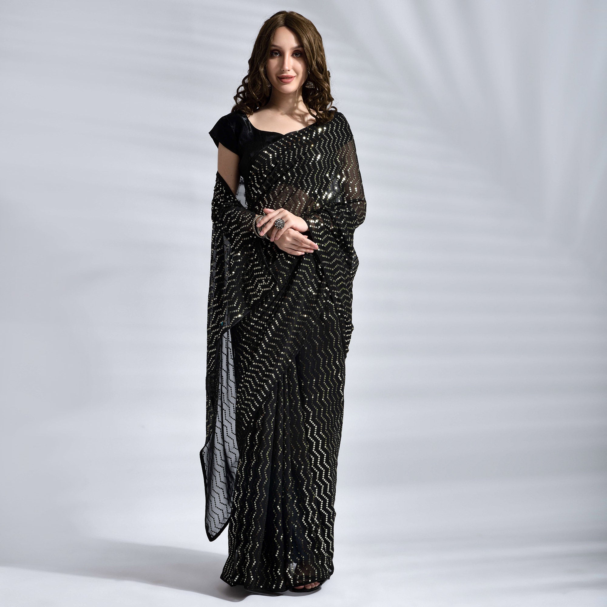 Black Sequins Embroidered Georgette Saree