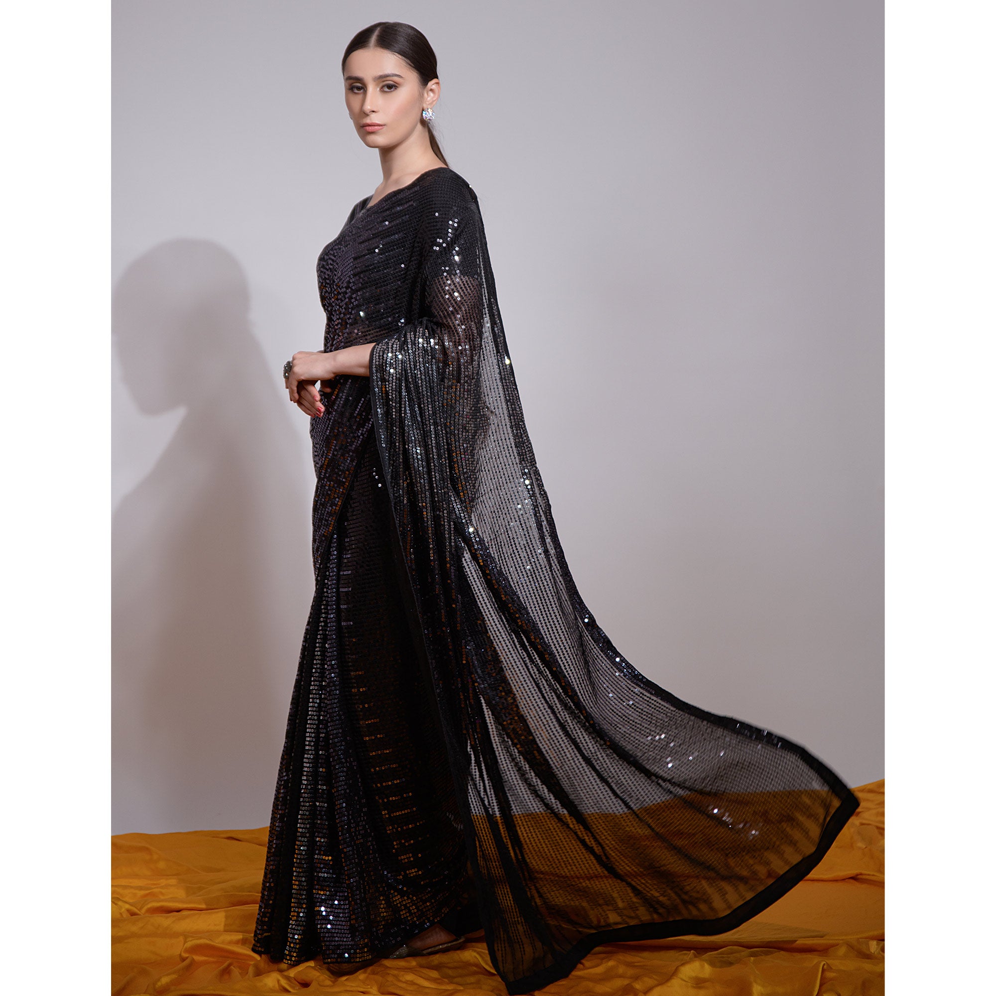 Black Sequins Embroidered Georgette Saree