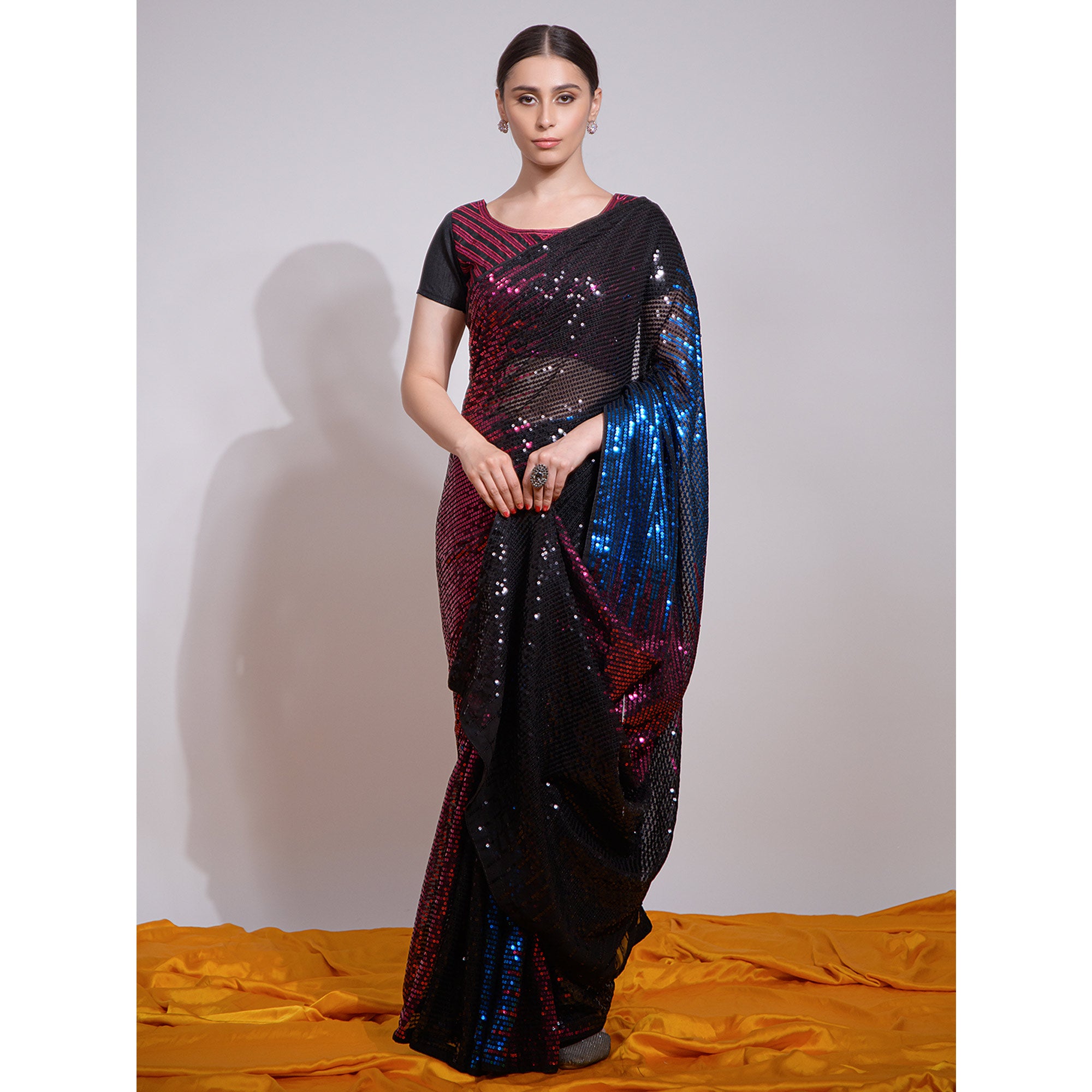 Black & Blue Sequins Embroidered Georgette Saree