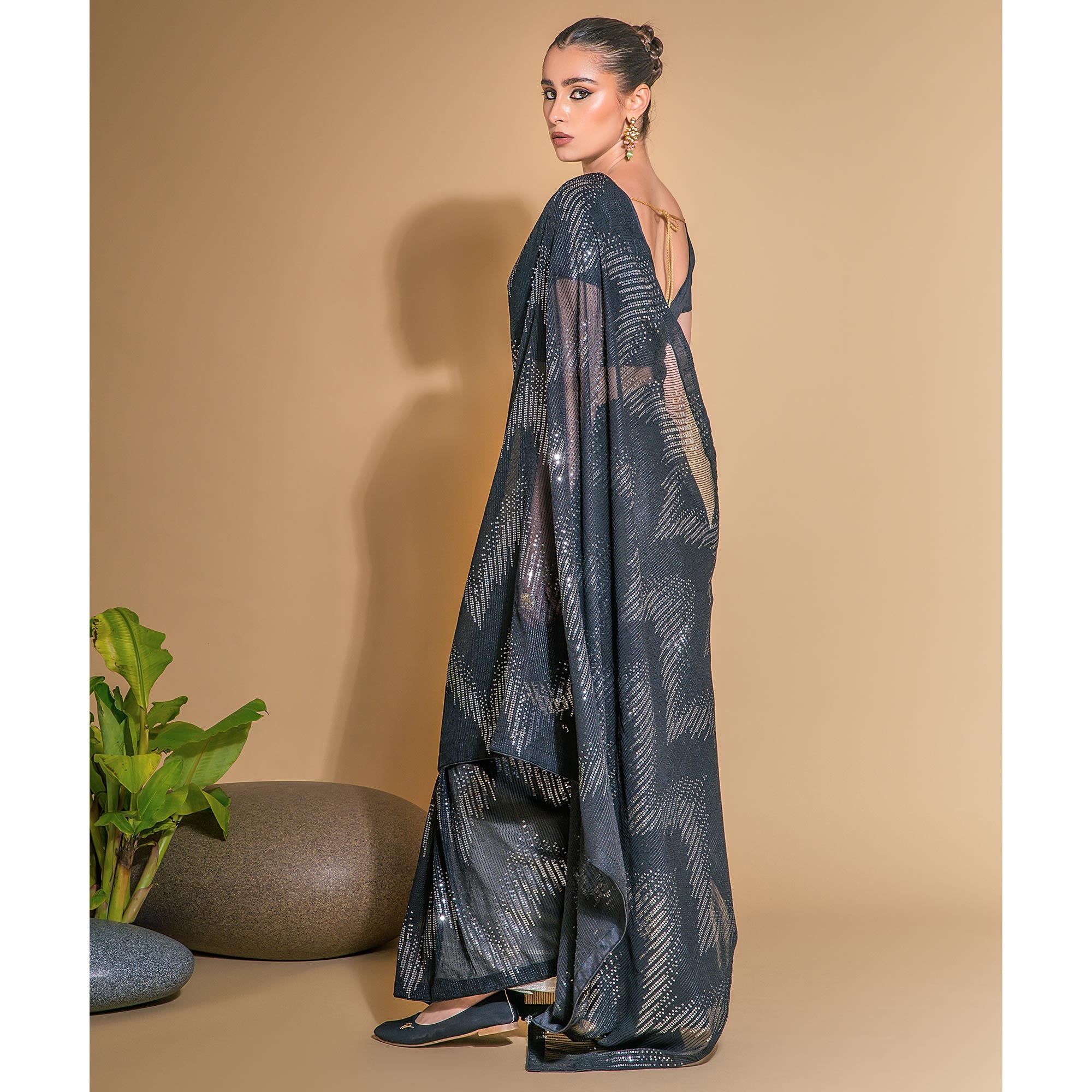 Black Sequins Embroidered Georgette Saree