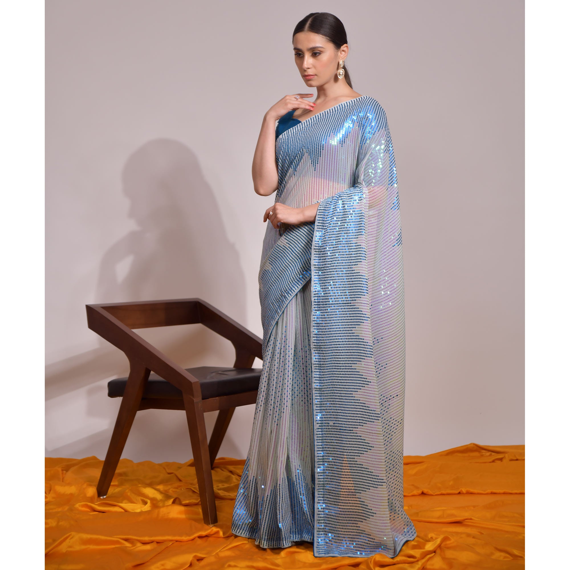 Blue Sequins Embroidered Georgette Saree