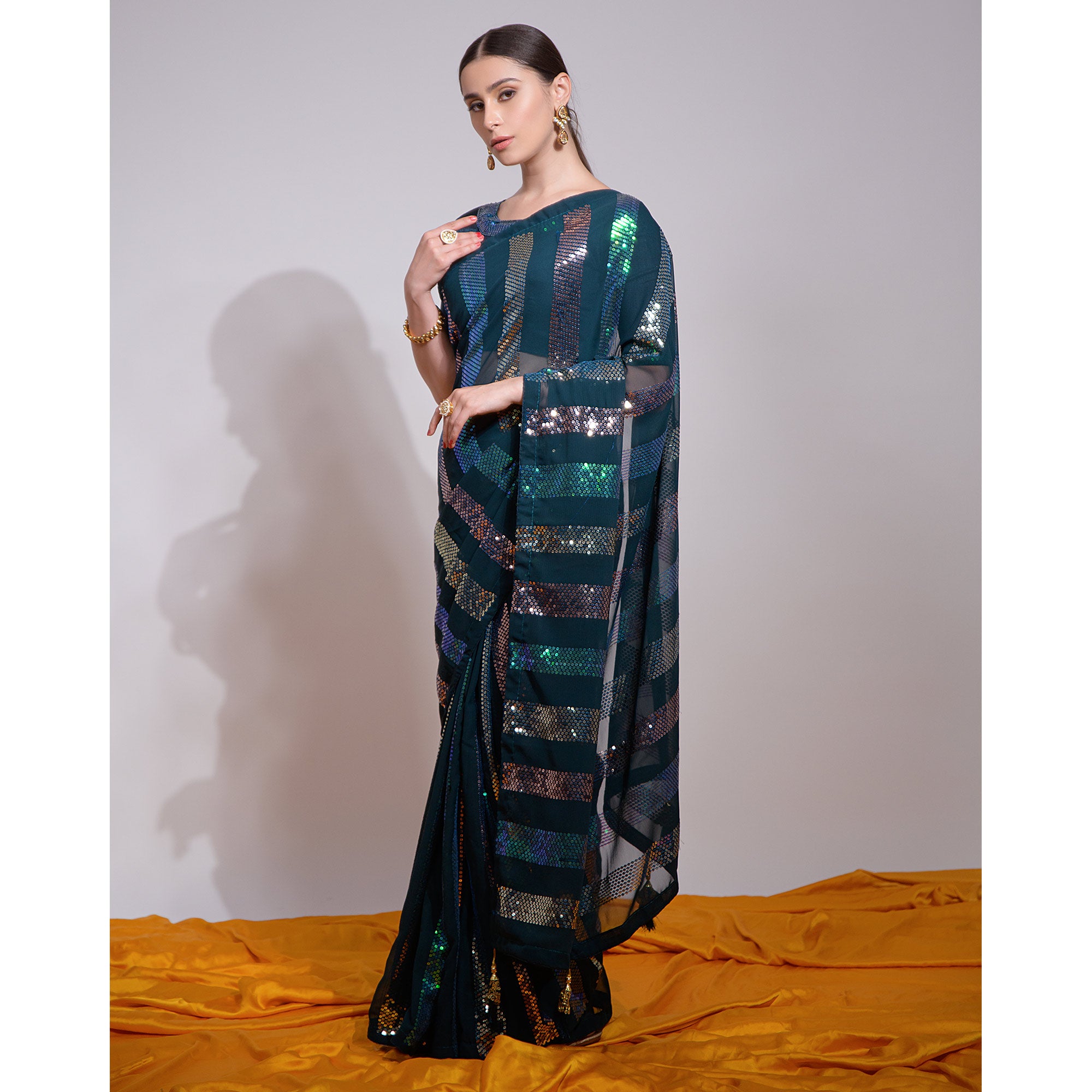 Blue Sequins Embroidered Georgette Saree