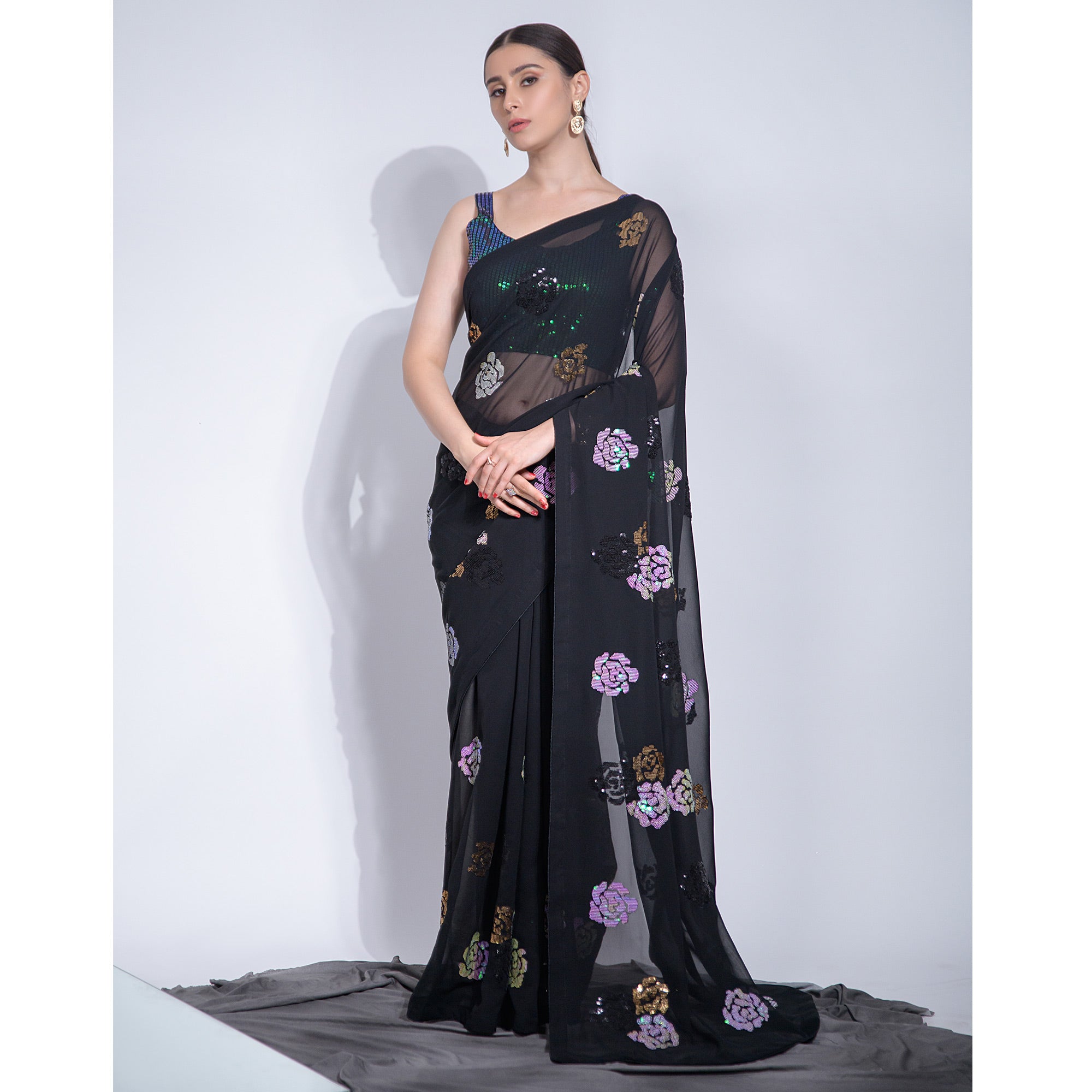 Black Sequins Embroidered Georgette Saree