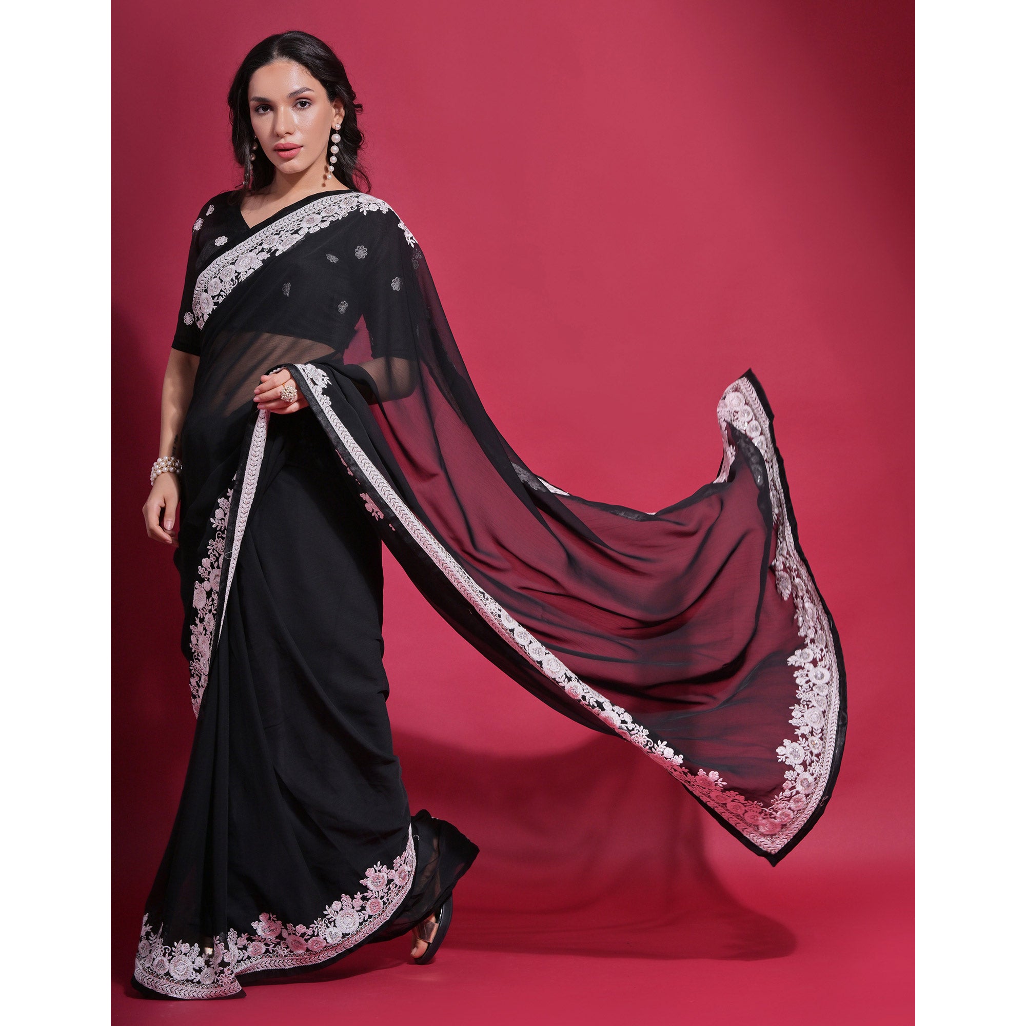 Black Embroidered Georgette Saree
